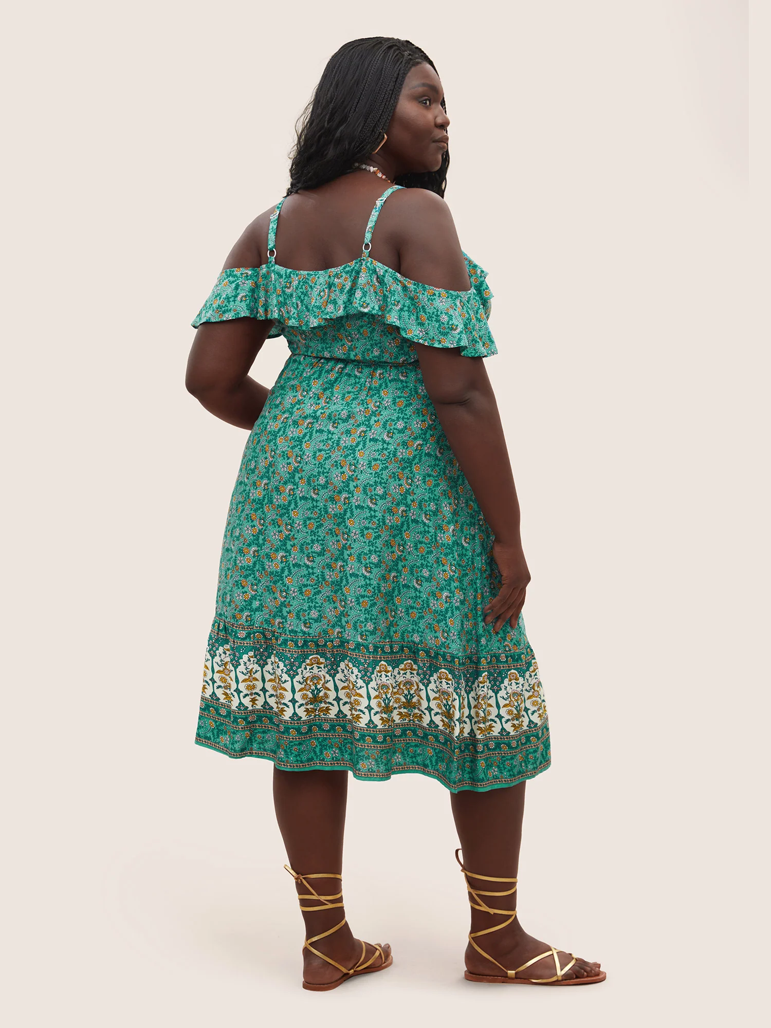Bandana Ruffles Belted Cold Shoulder Dress - Image 4