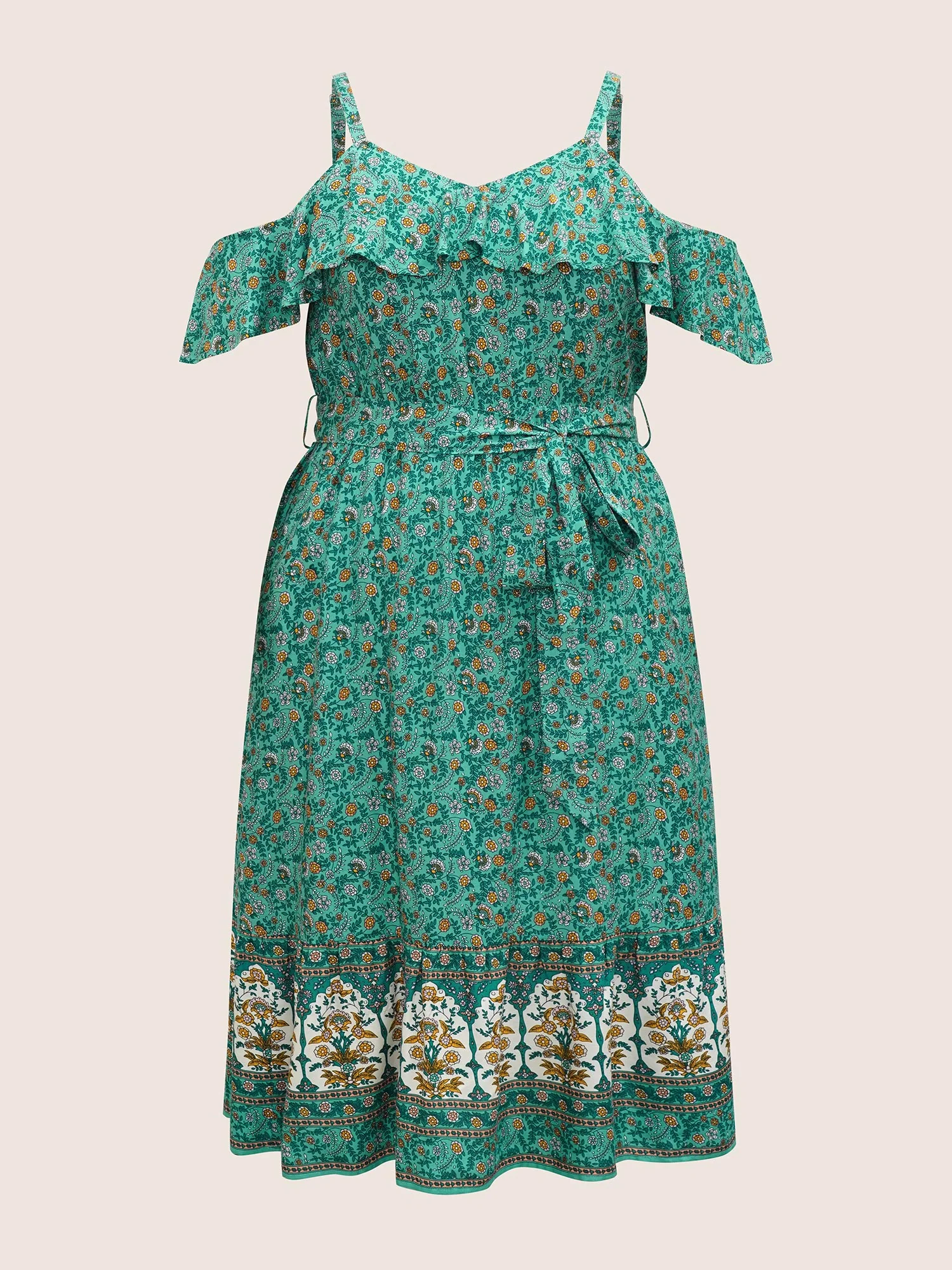 Bandana Ruffles Belted Cold Shoulder Dress - Image 7