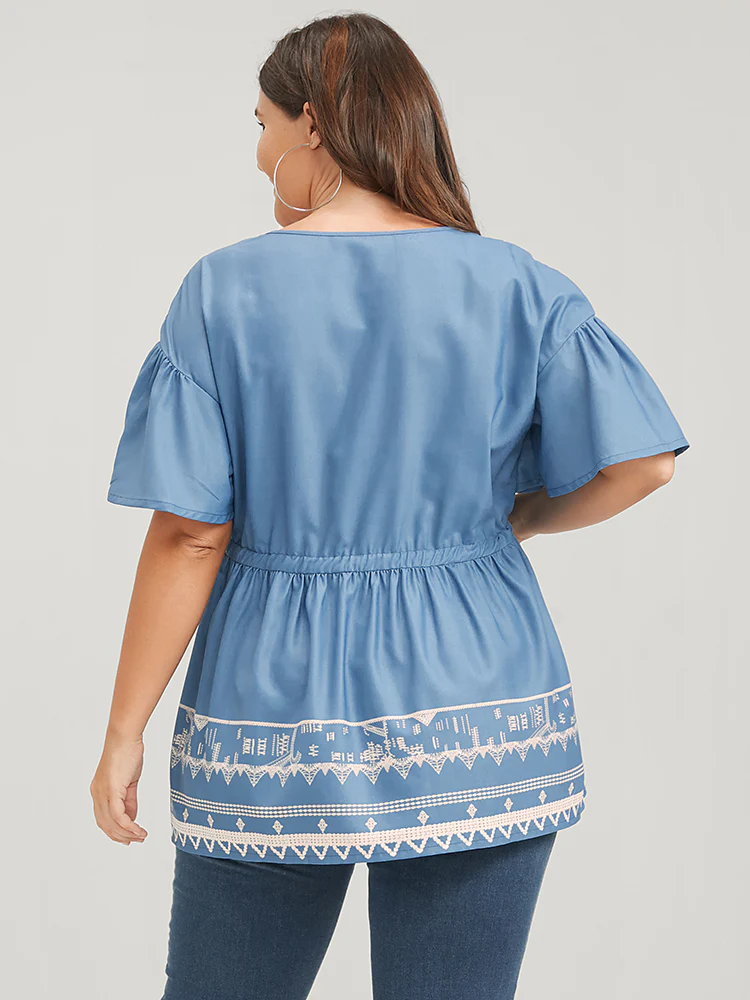 Bandana Ruffles Button Flutter Ties Wrap Blouse - Image 4