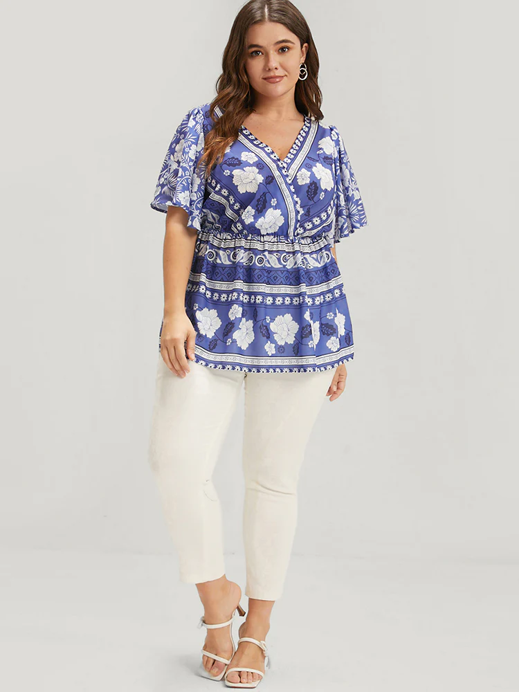 Bandana Ruffles Elastic Waist Wrap Blouse - Image 2