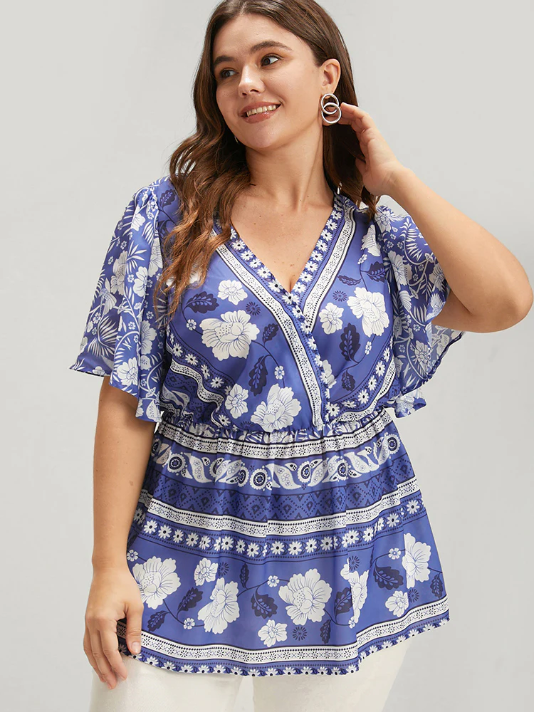 Bandana Ruffles Elastic Waist Wrap Blouse - Image 3