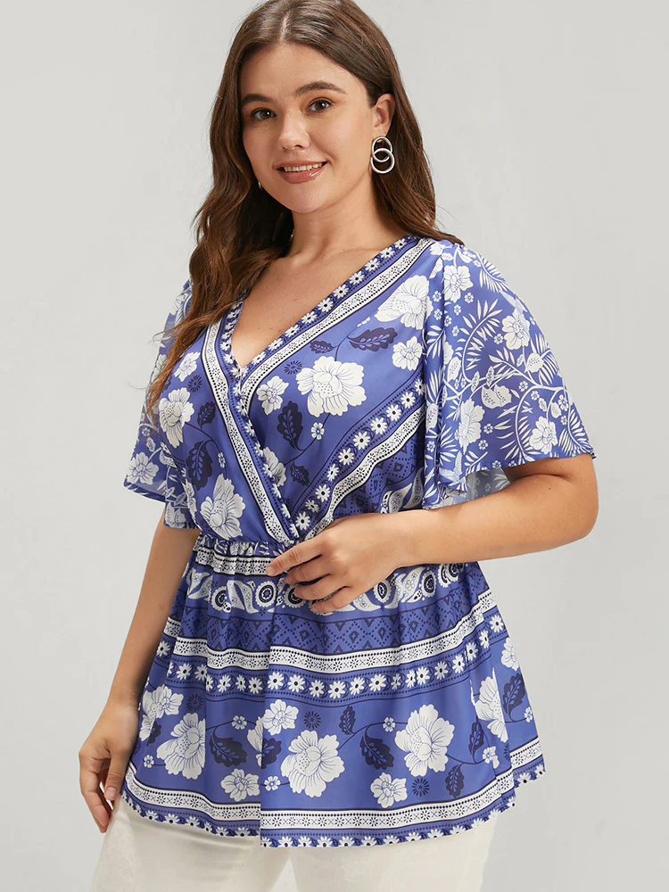 Bandana Ruffles Elastic Waist Wrap Blouse - Image 4