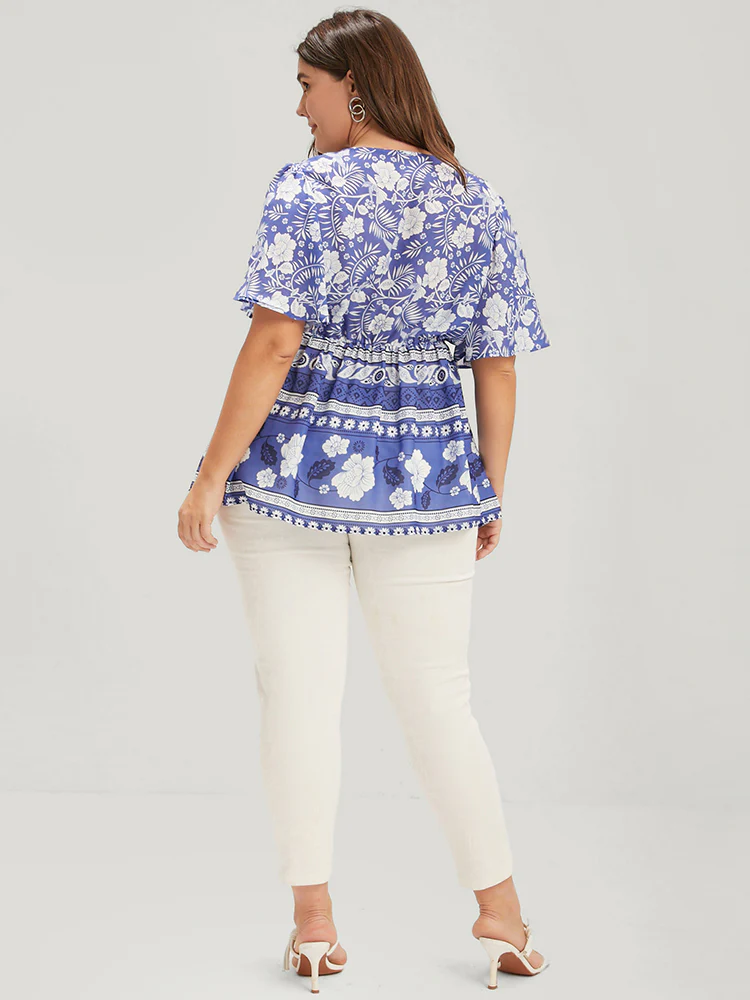 Bandana Ruffles Elastic Waist Wrap Blouse - Image 5