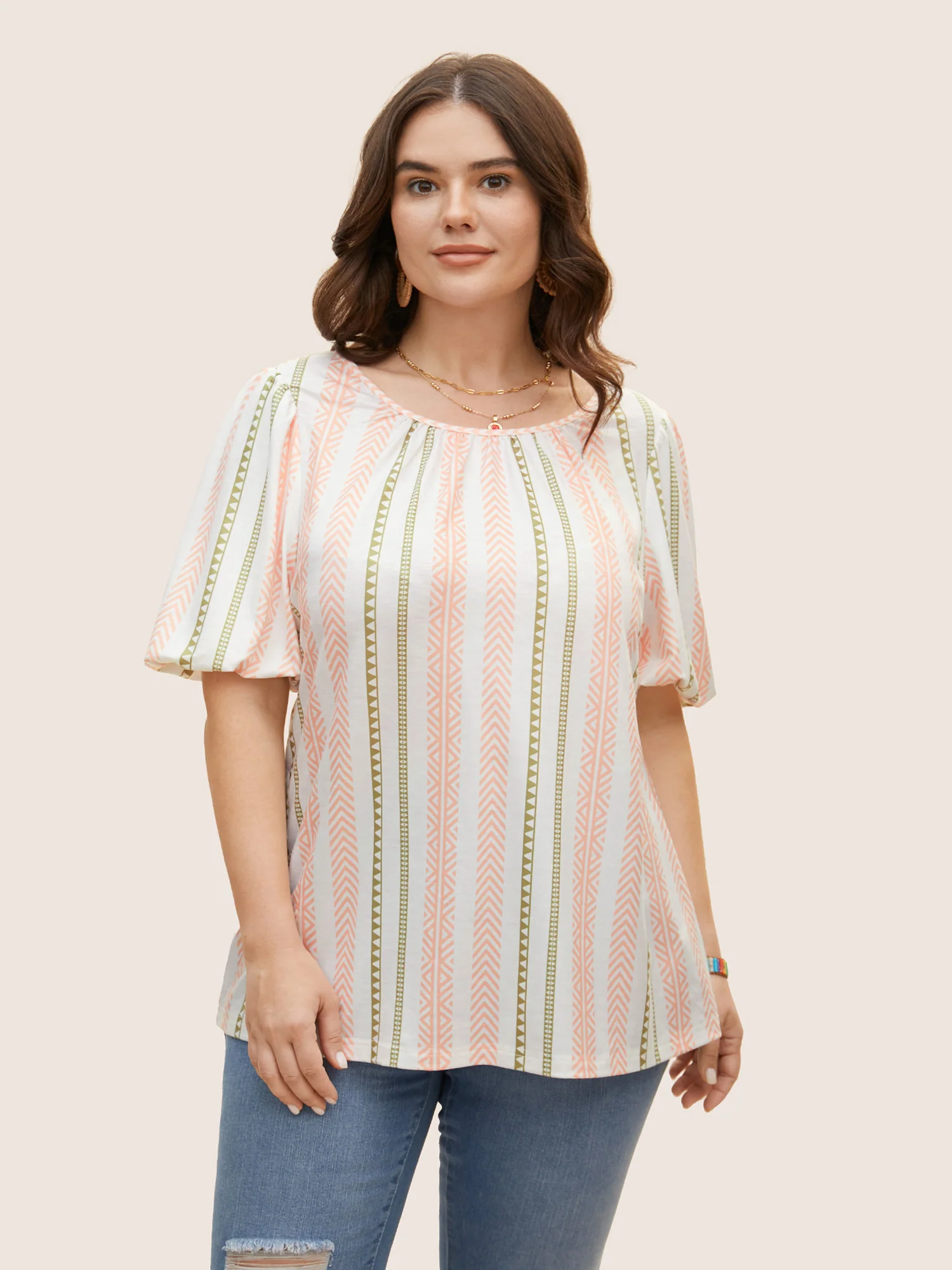 Bandana Striped Back Tie Lantern Sleeve T-shirt - Image 2