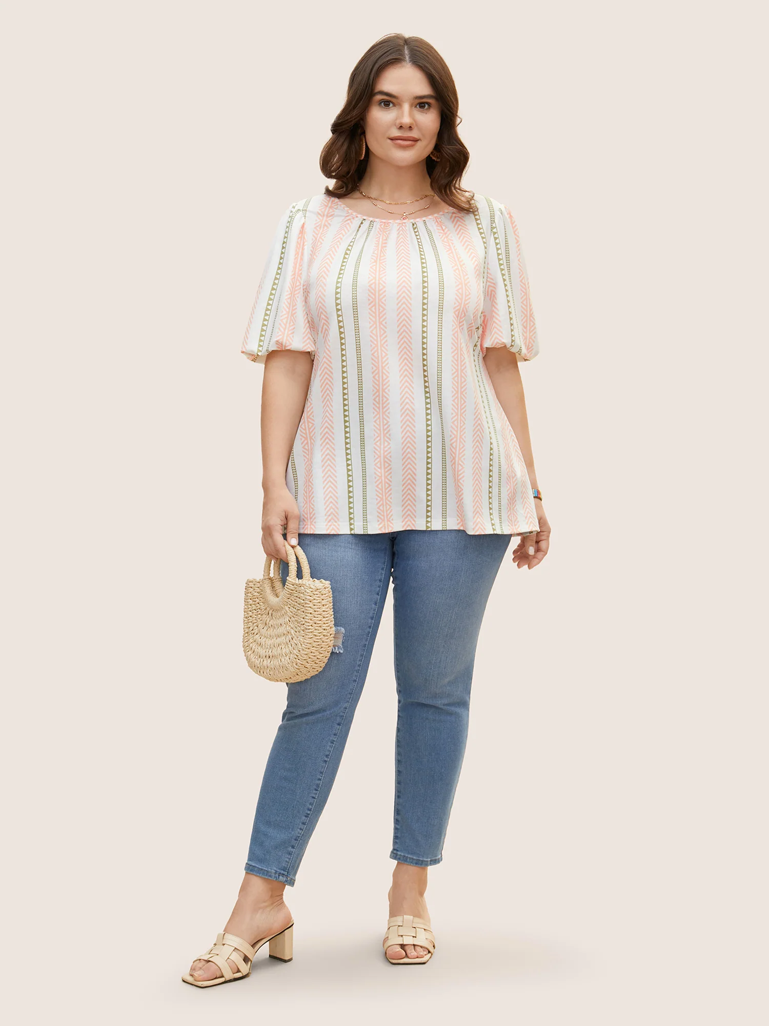 Bandana Striped Back Tie Lantern Sleeve T-shirt - Image 3