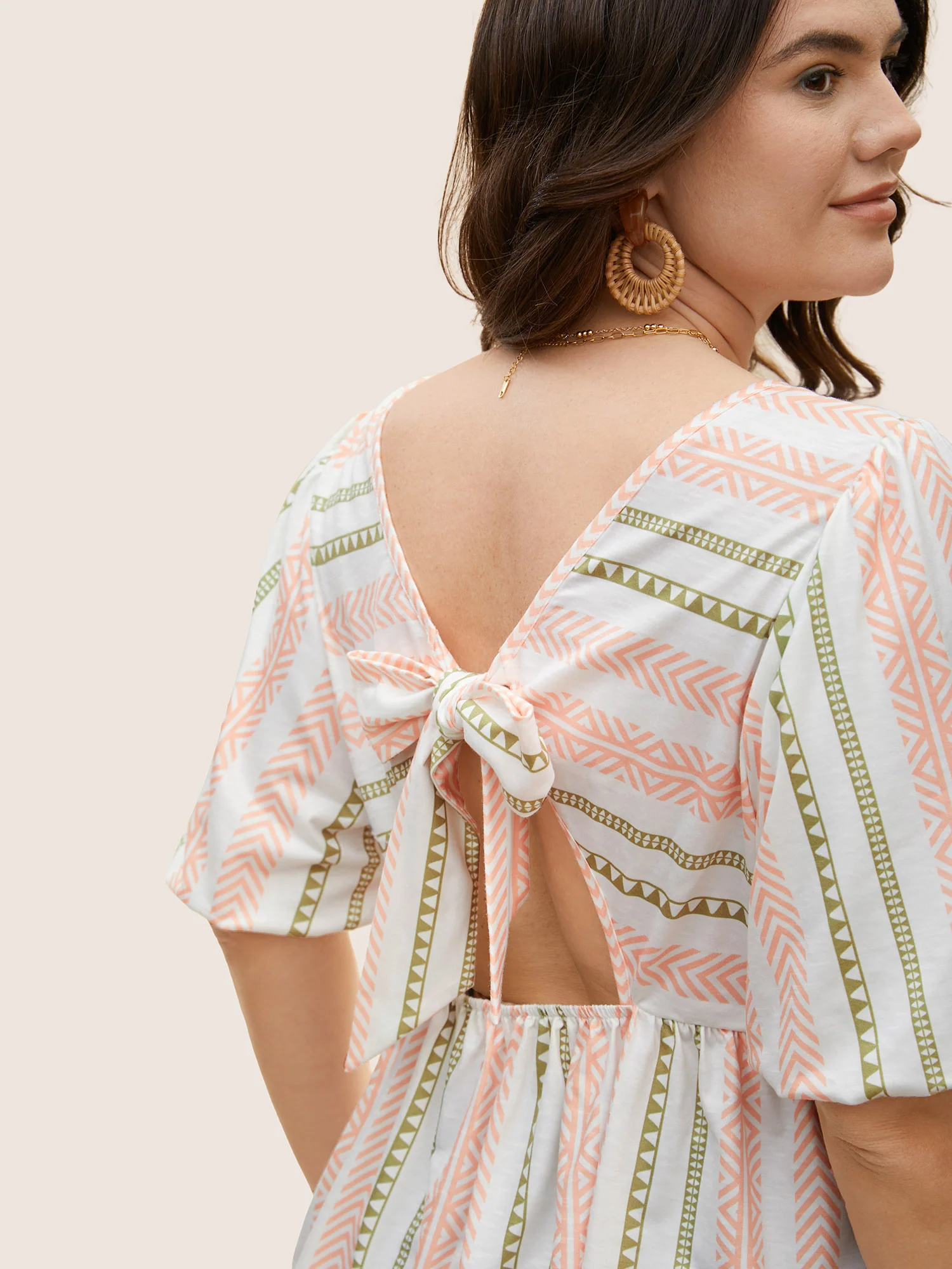 Bandana Striped Back Tie Lantern Sleeve T-shirt - Image 4