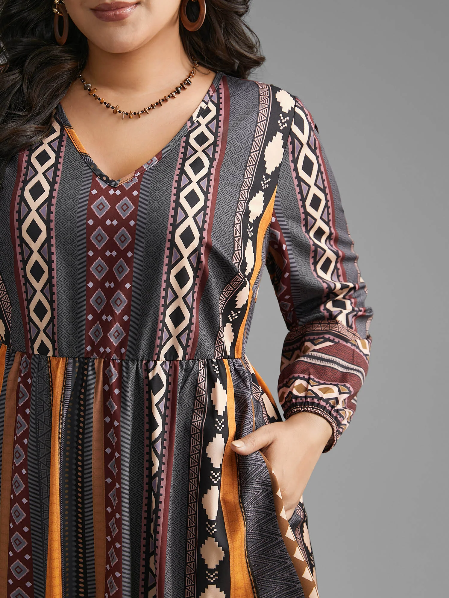 Bandana Striped Lantern Sleeve Midi Dress - Image 2
