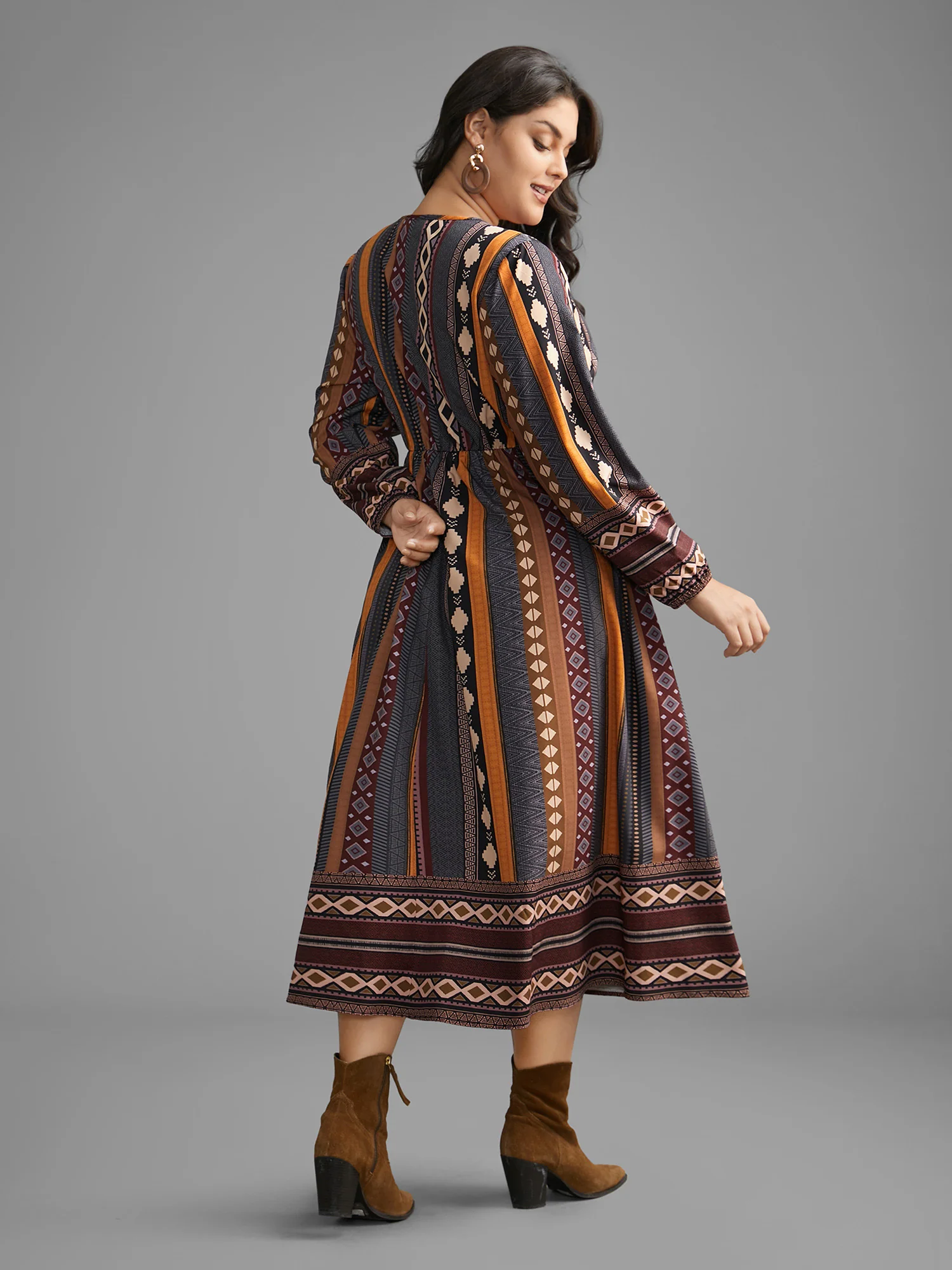 Bandana Striped Lantern Sleeve Midi Dress - Image 4