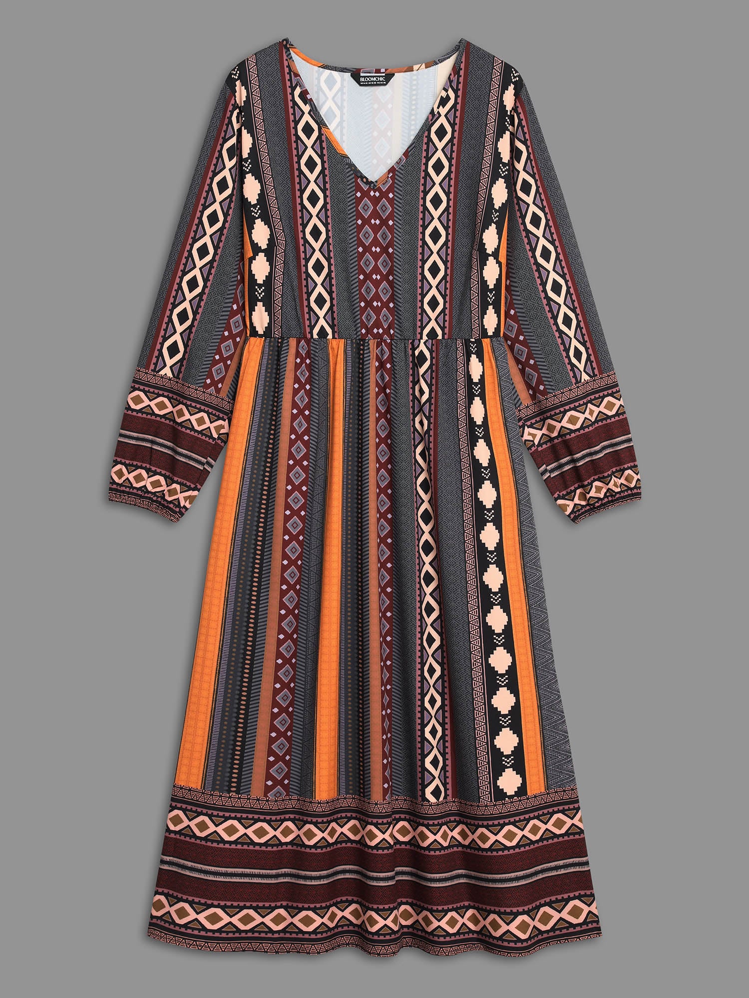 Bandana Striped Lantern Sleeve Midi Dress - Image 7