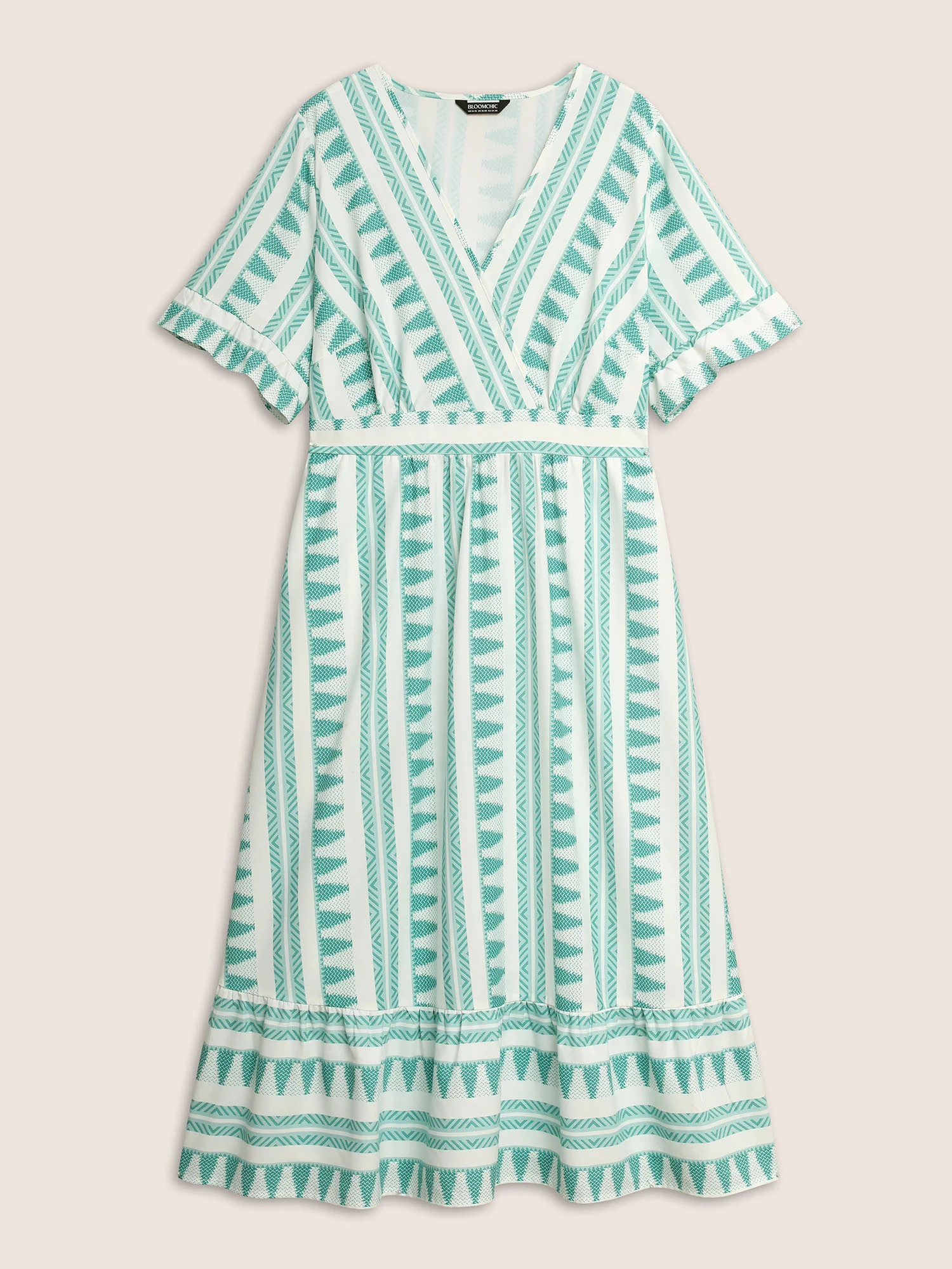 Bandana Striped Overlap Collar Flutter Hem Dress - Image 7