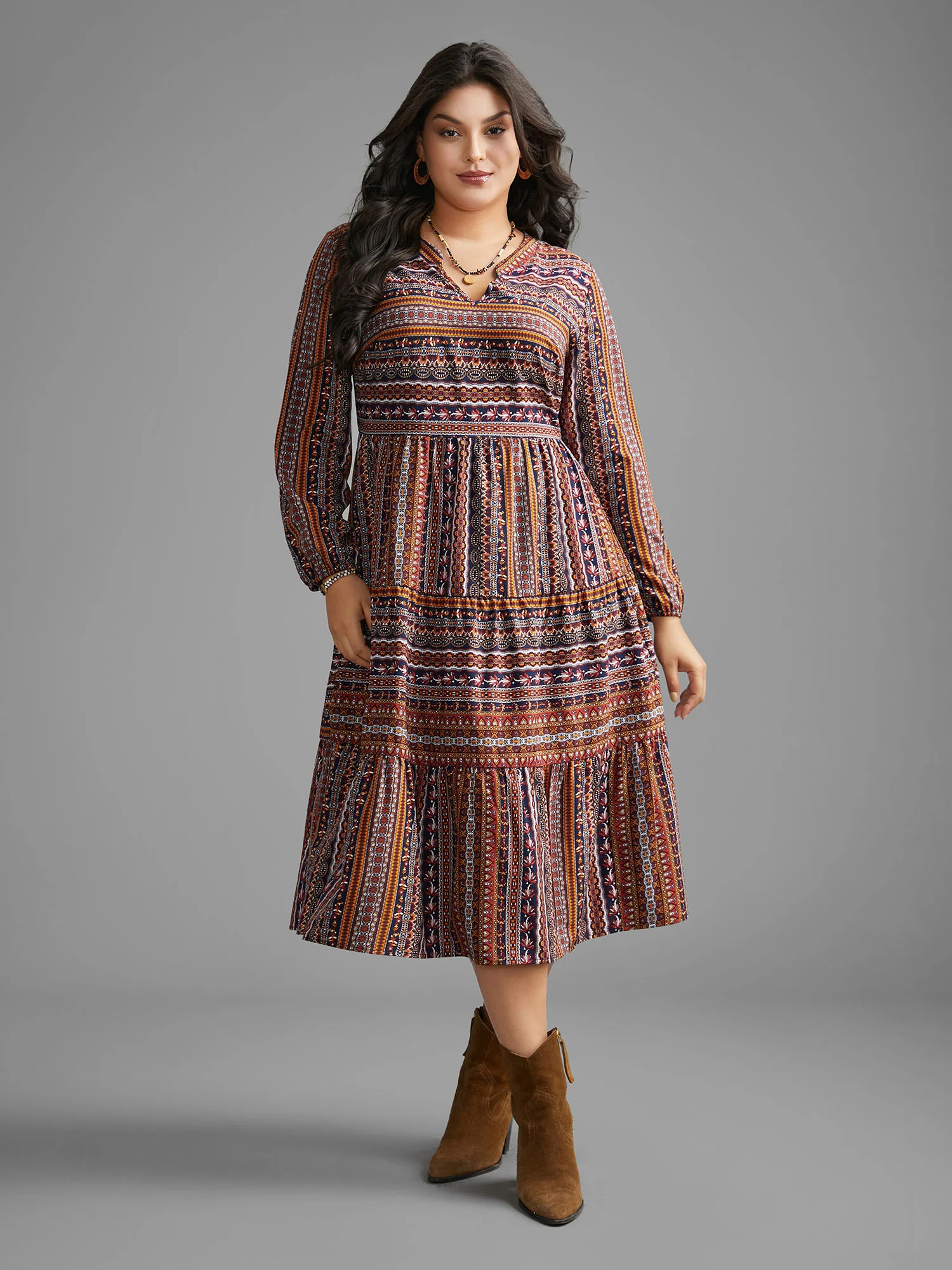 Bandana Striped Ruffle Layered Hem Dress - Image 2