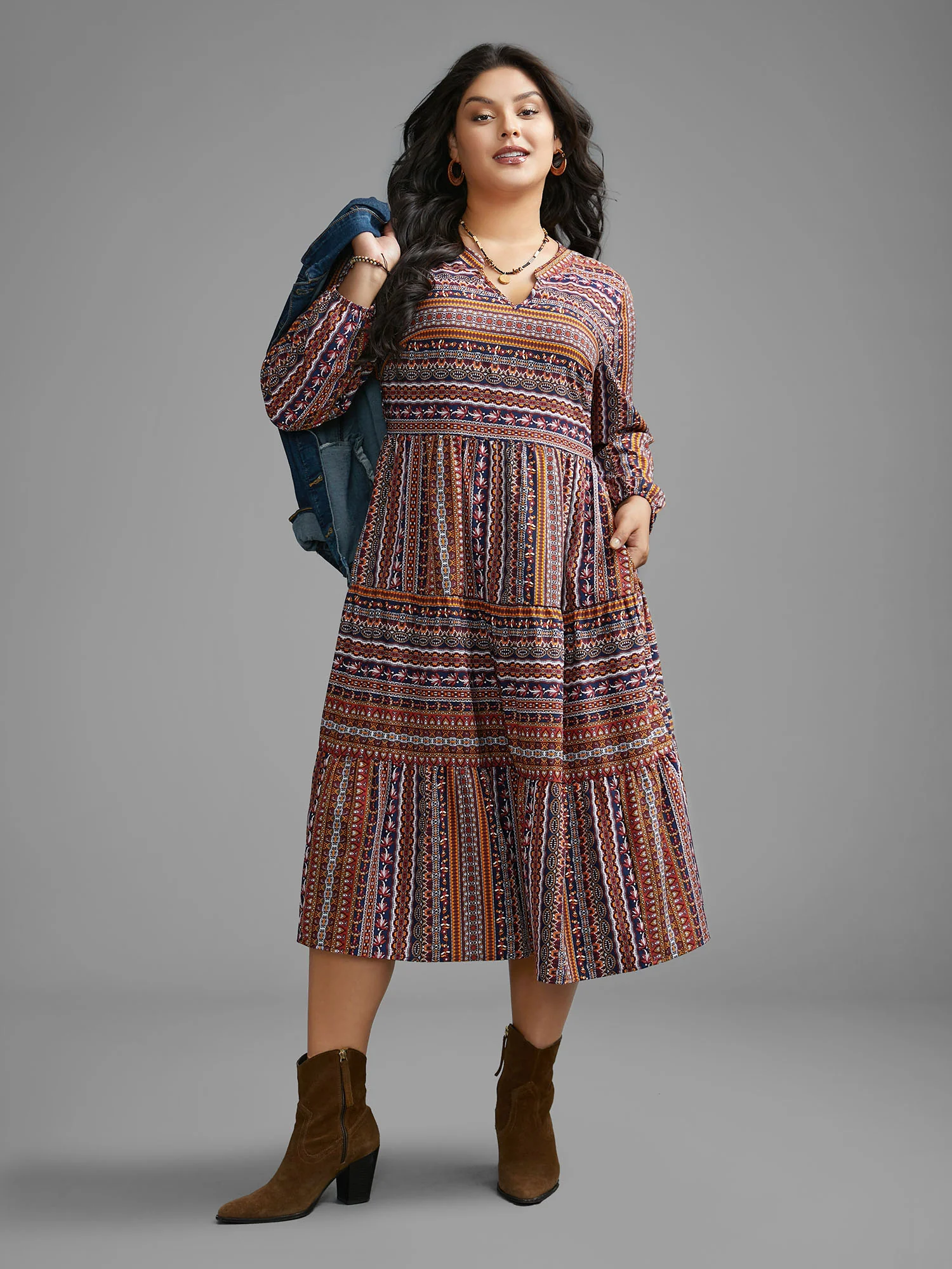 Bandana Striped Ruffle Layered Hem Dress - Image 3