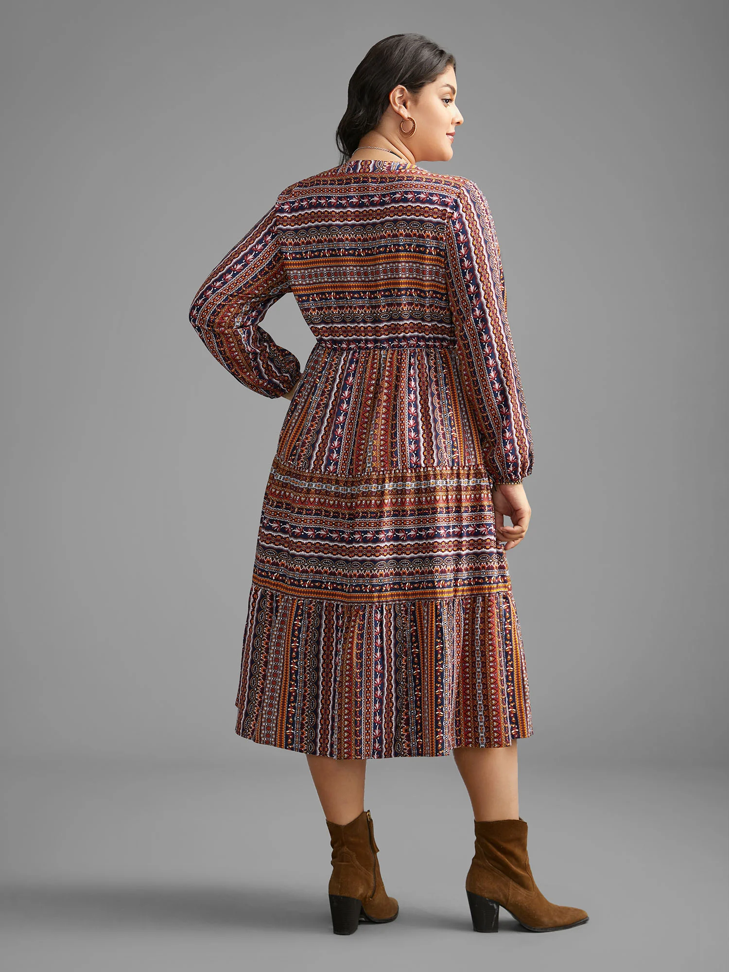 Bandana Striped Ruffle Layered Hem Dress - Image 4