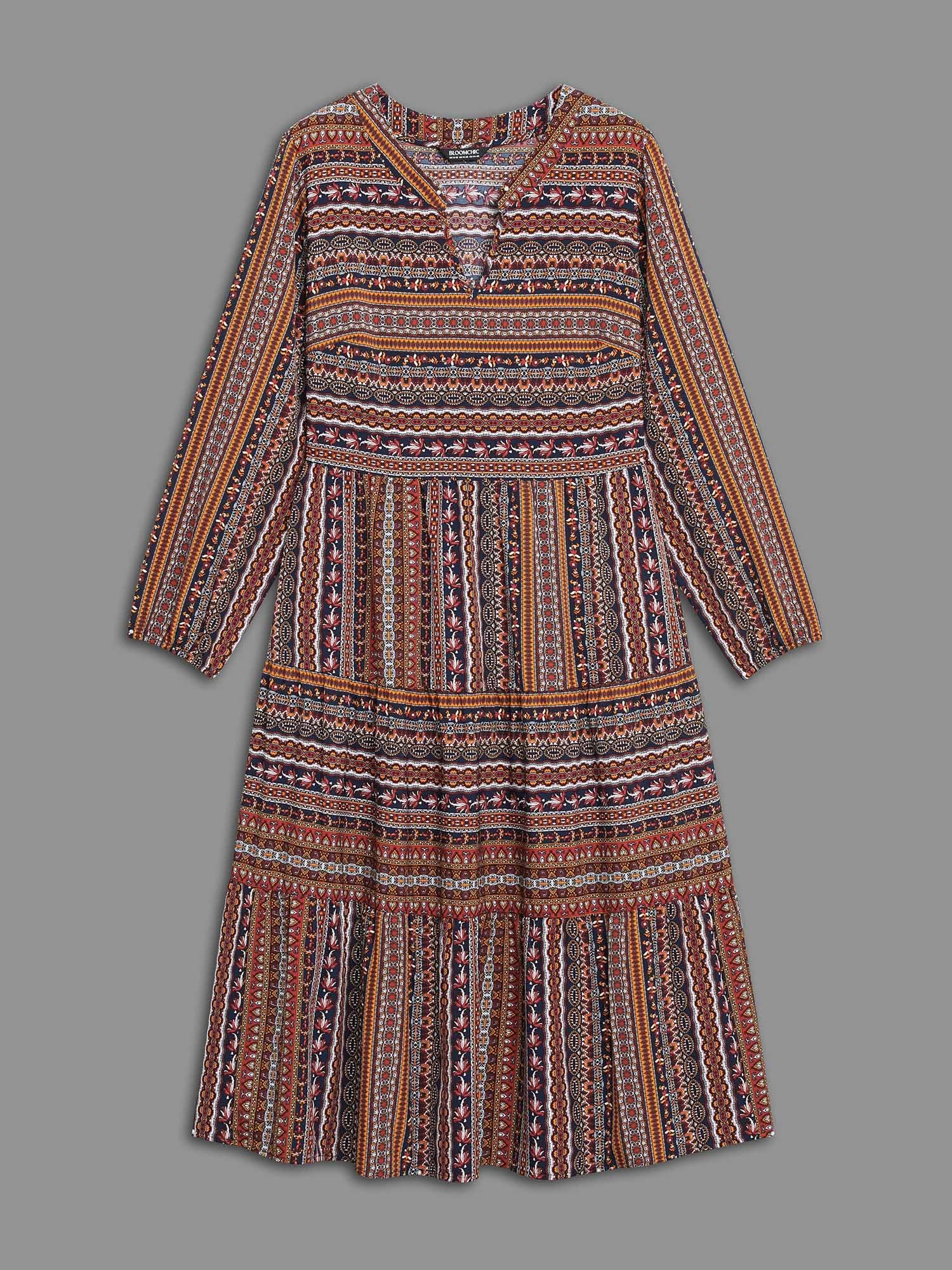 Bandana Striped Ruffle Layered Hem Dress - Image 7