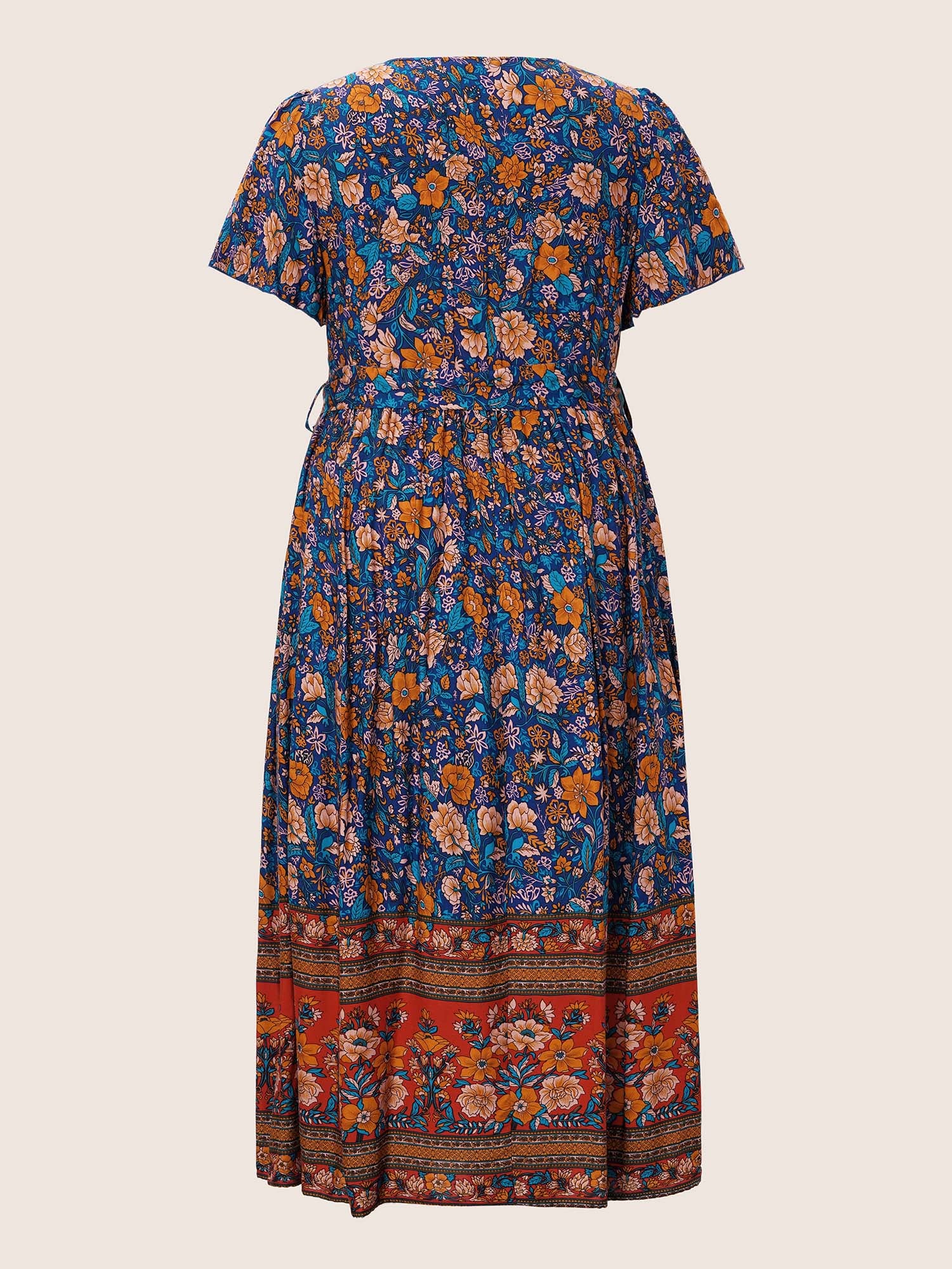 Bandana Surplice Neck Pocket Belted Flutter Hem Maxi Dress - Image 7