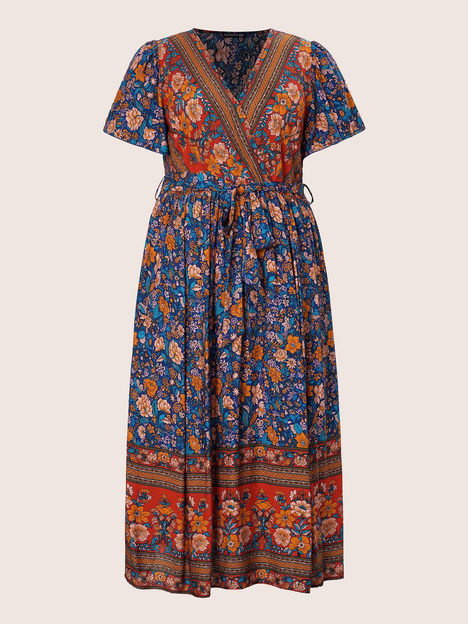 Bandana Surplice Neck Pocket Belted Flutter Hem Maxi Dress - Image 8