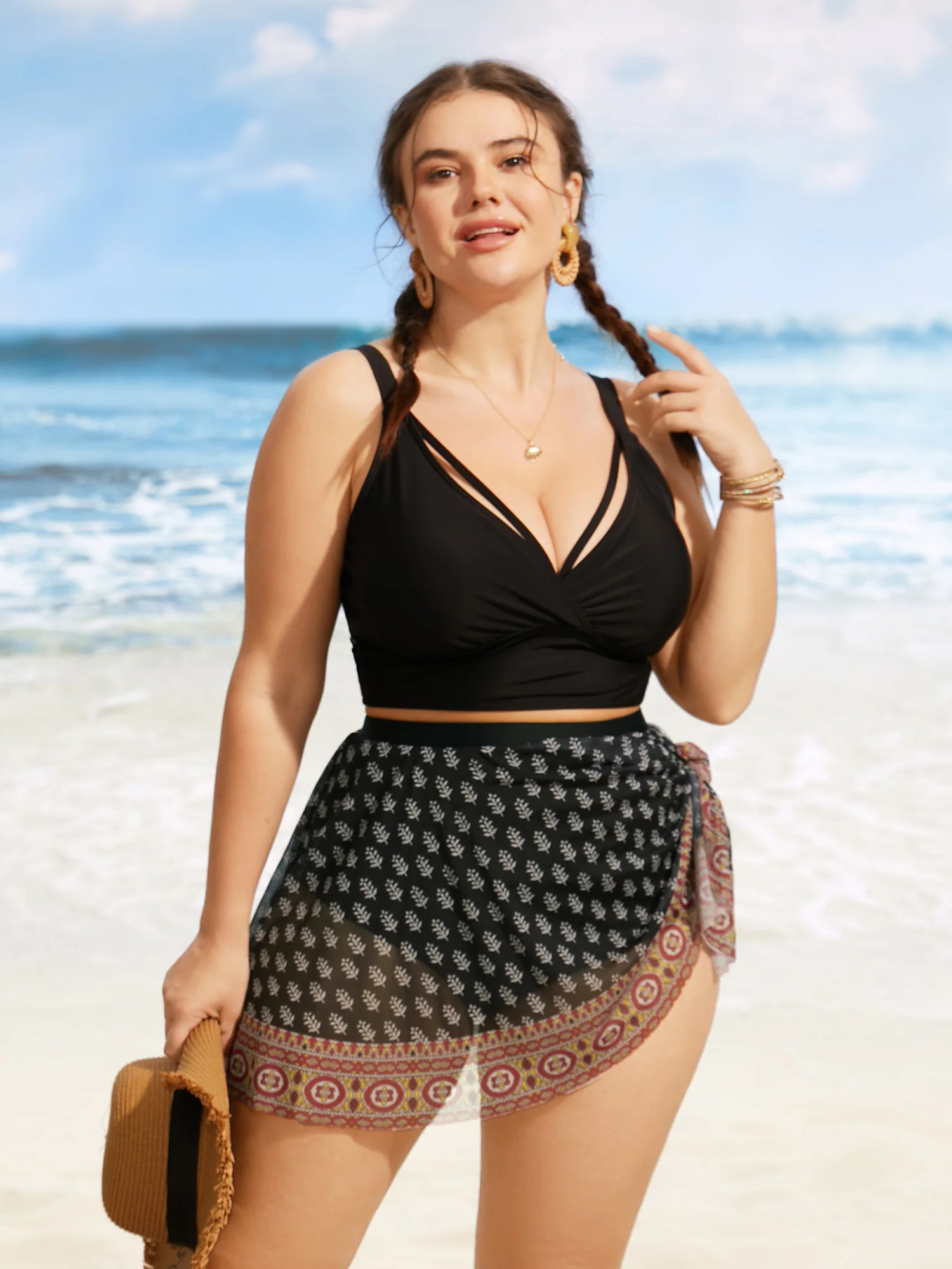 Bandana Tie Knot Slit Hem Swim Skirt - Image 4