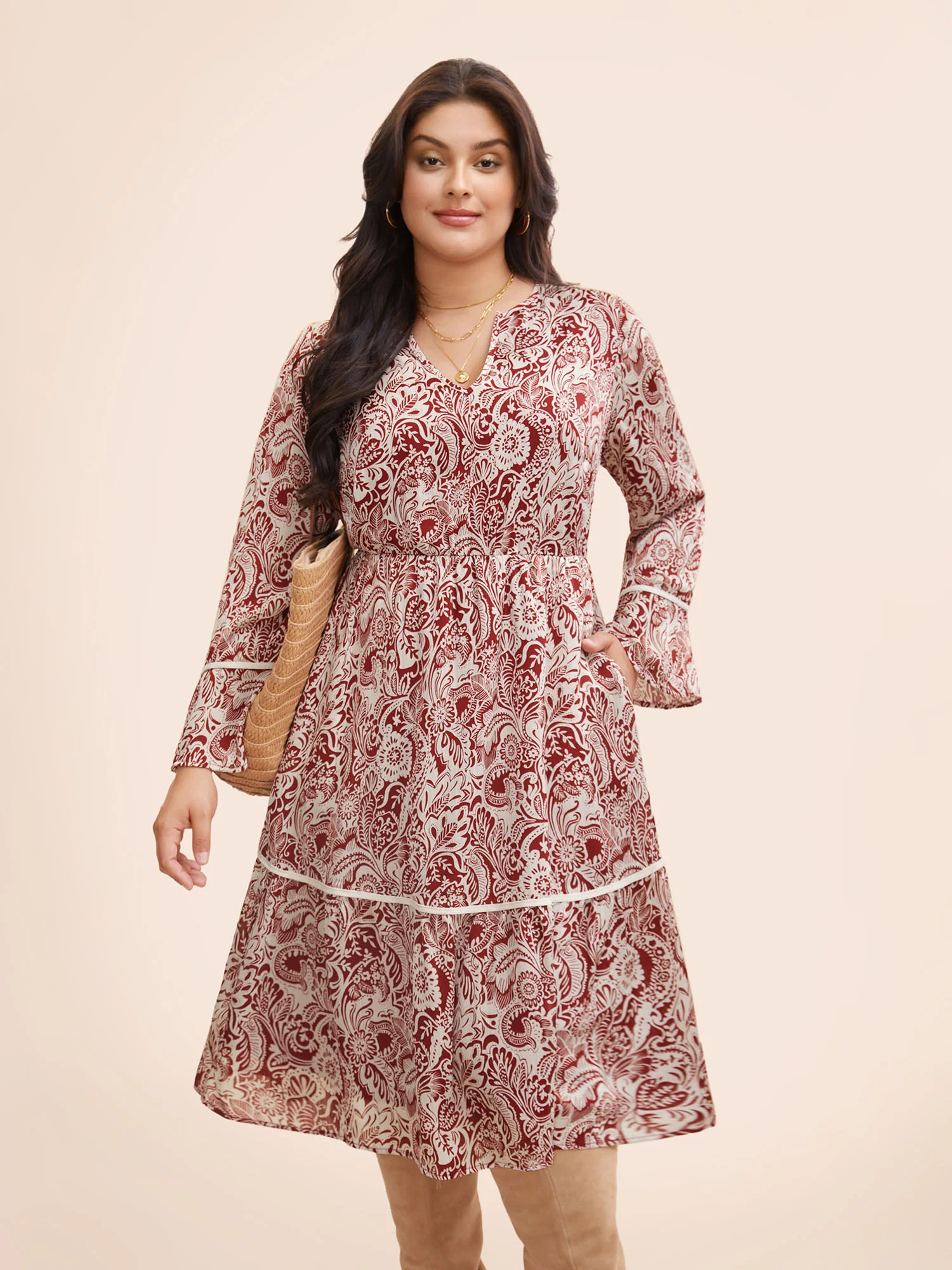 Bandana Woven Ribbon Bell Sleeve Dress - Image 2