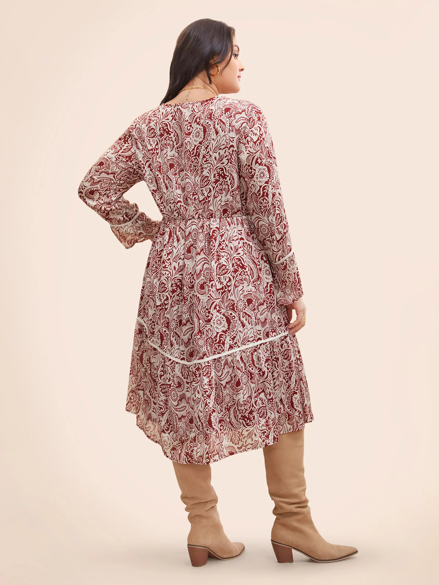 Bandana Woven Ribbon Bell Sleeve Dress - Image 3