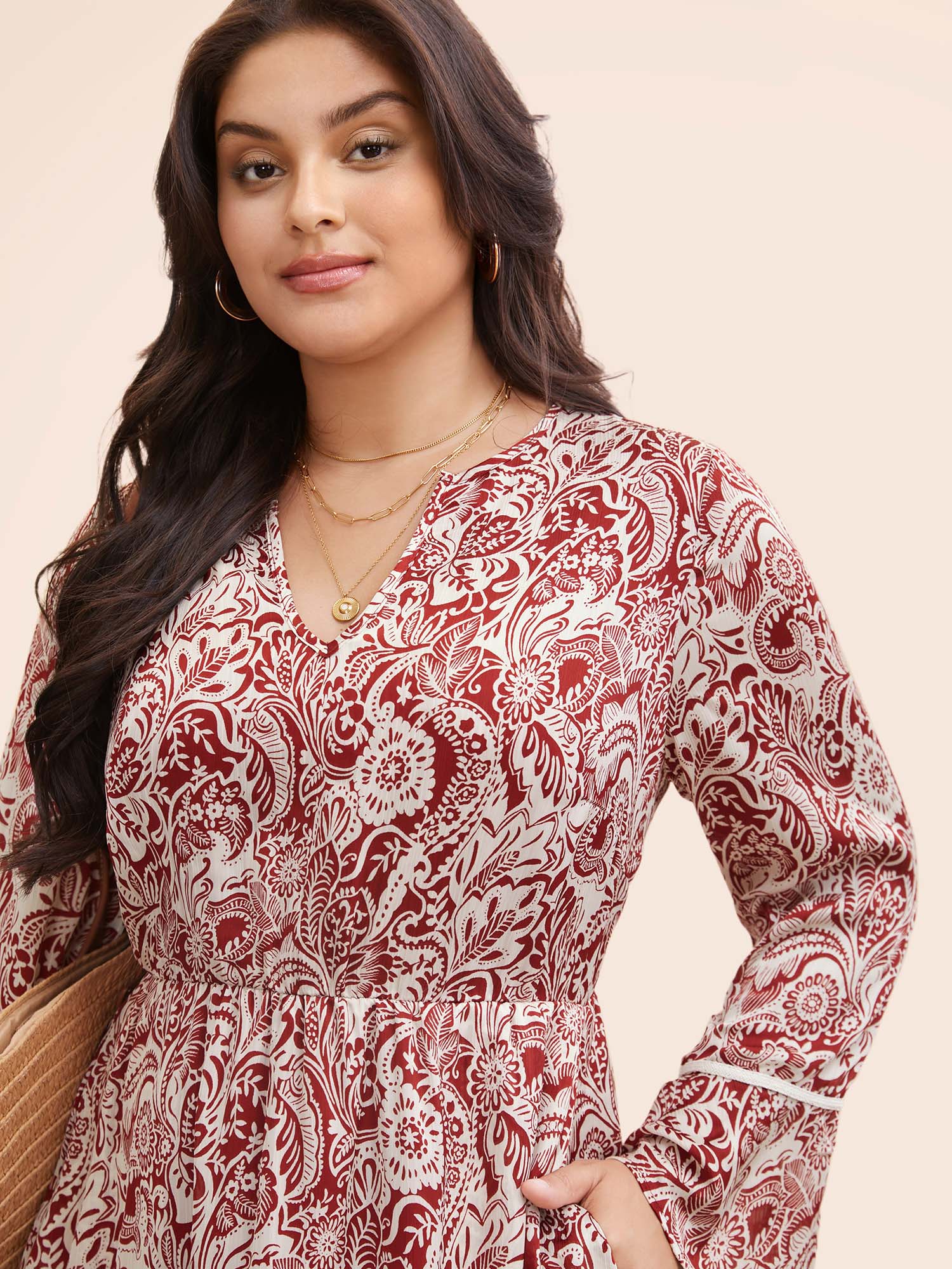 Bandana Woven Ribbon Bell Sleeve Dress - Image 4