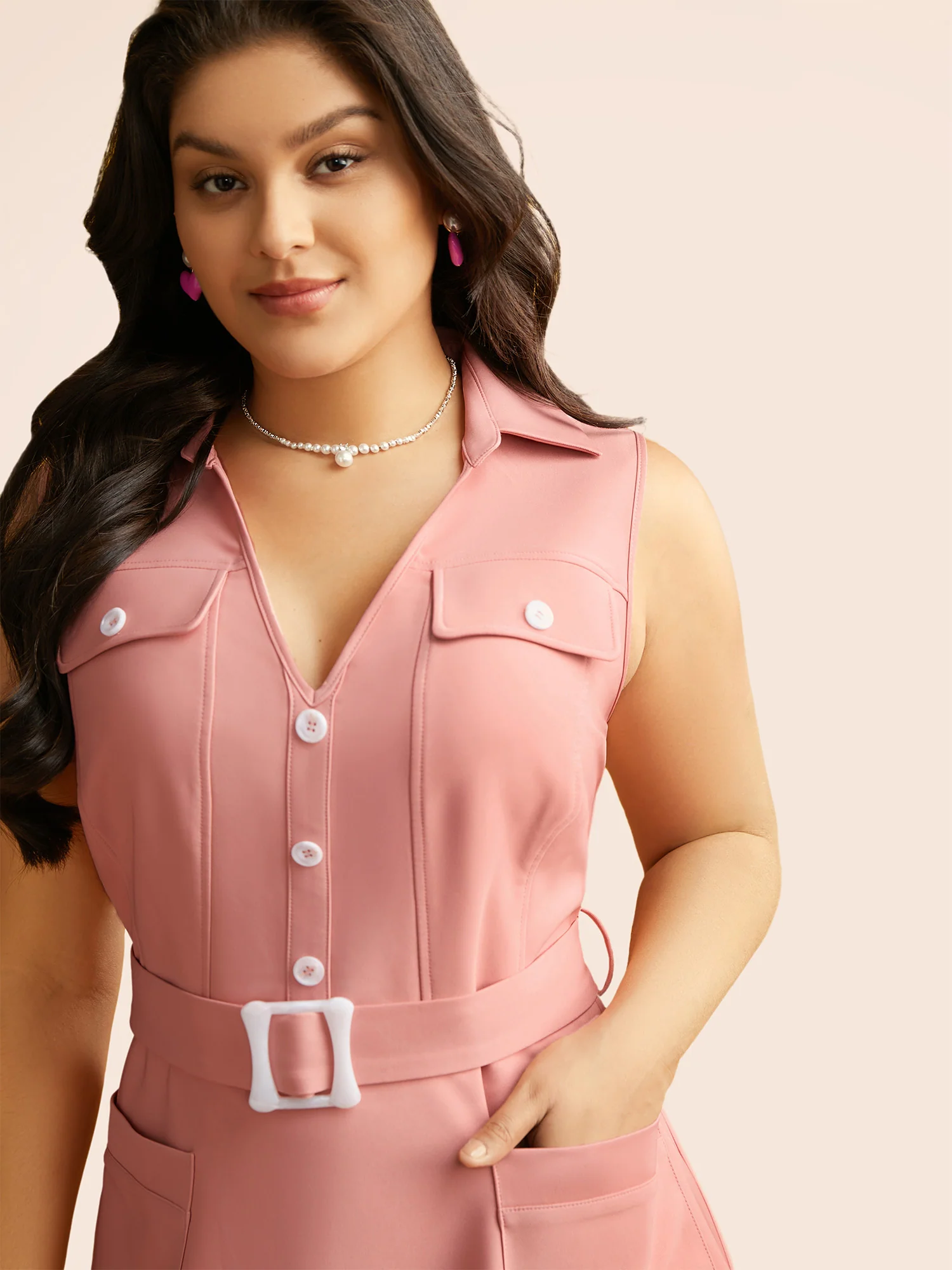 Sleeveless Chest Flaps Midi Dress - Image 4