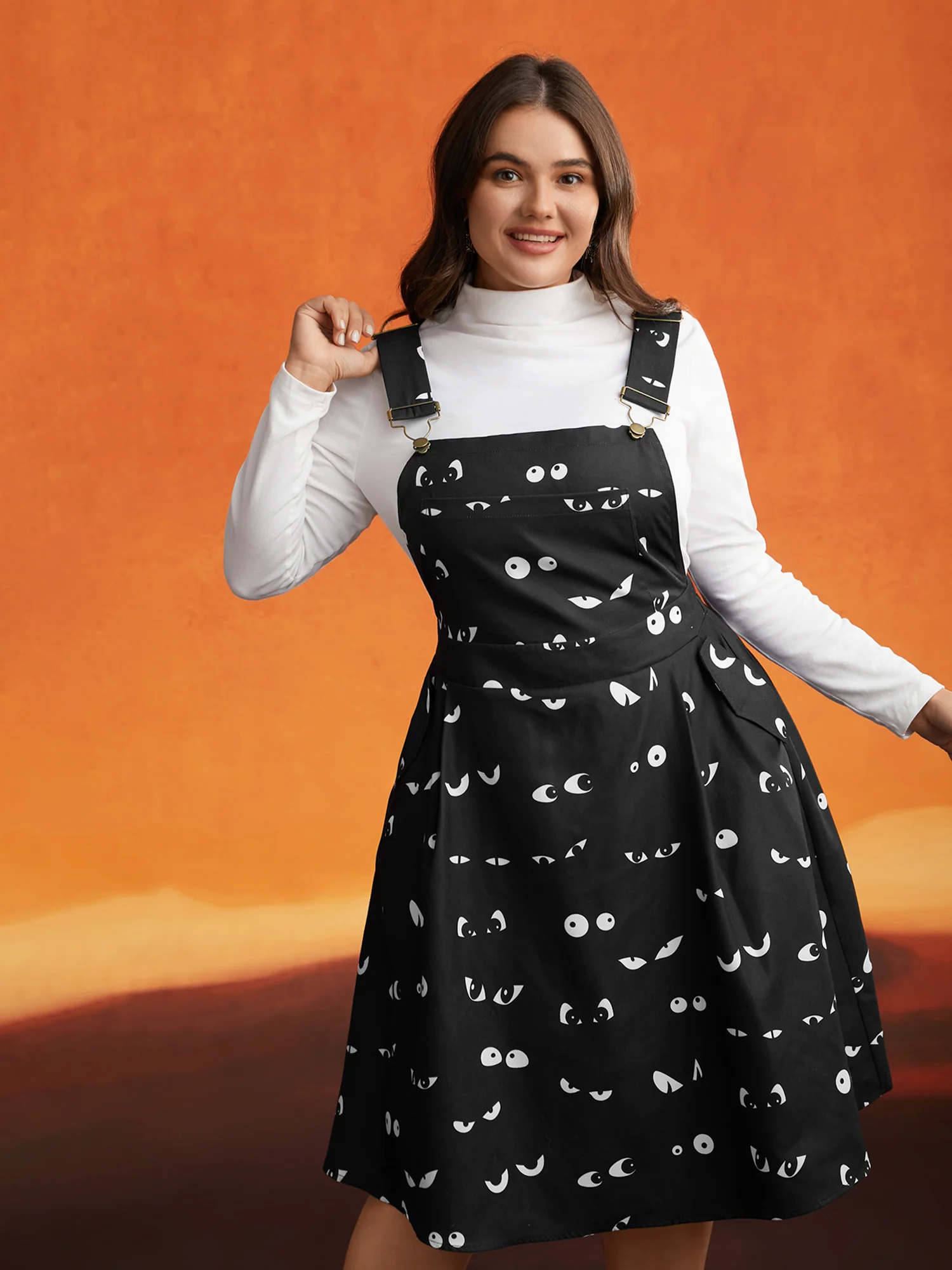 Bat Eyes Overall Straps Skirt Midi Dress - Image 2