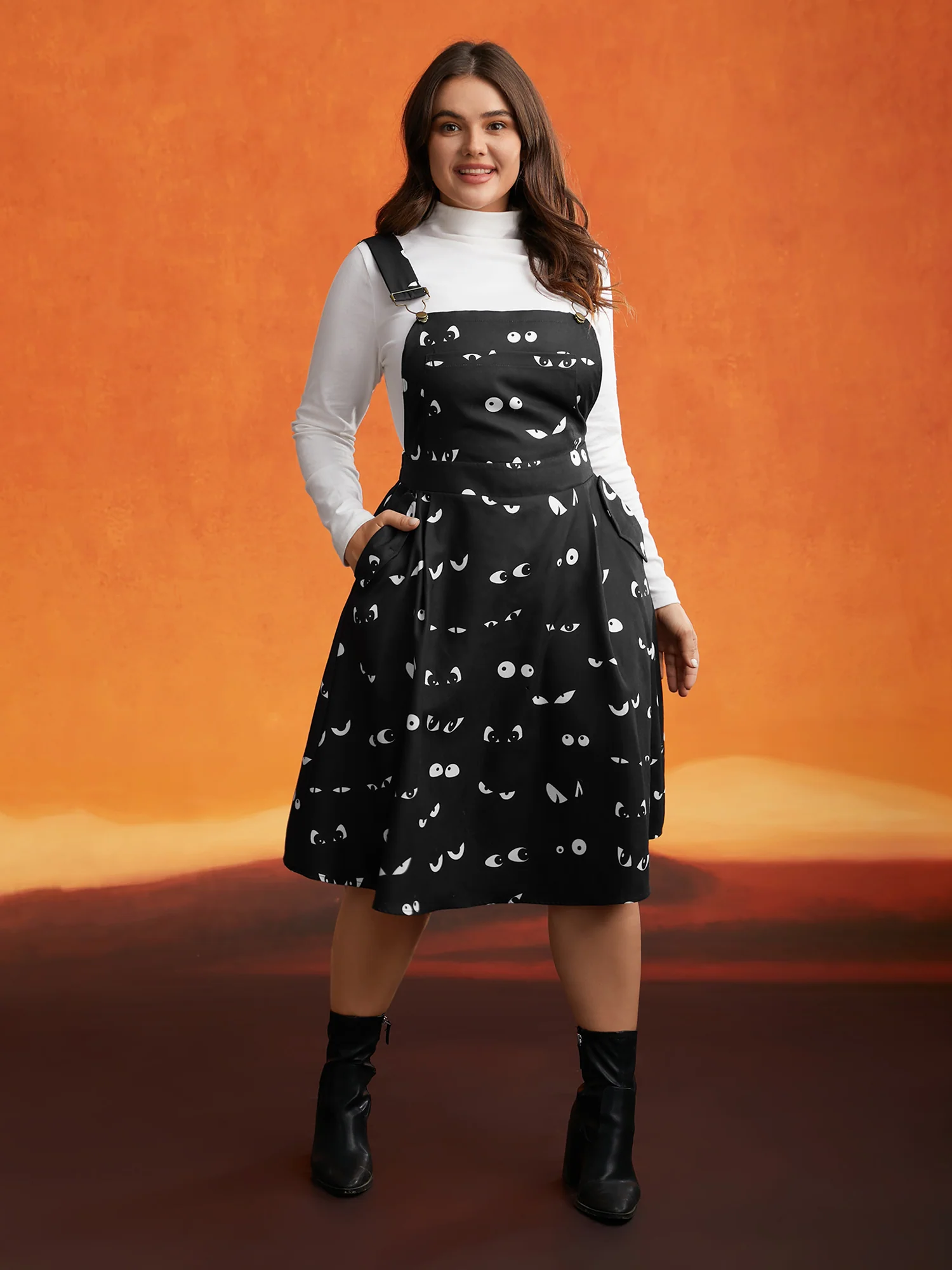 Bat Eyes Overall Straps Skirt Midi Dress - Image 3