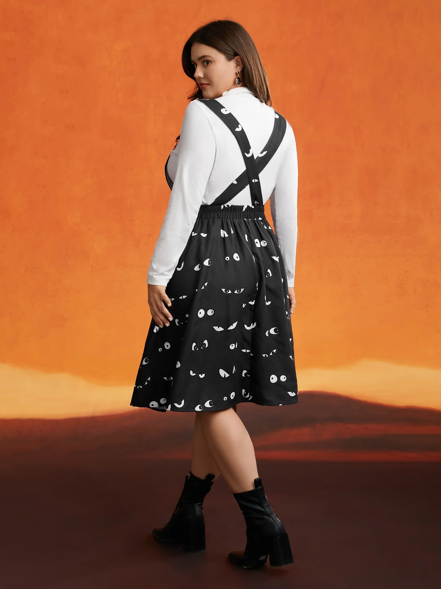 Bat Eyes Overall Straps Skirt Midi Dress - Image 4