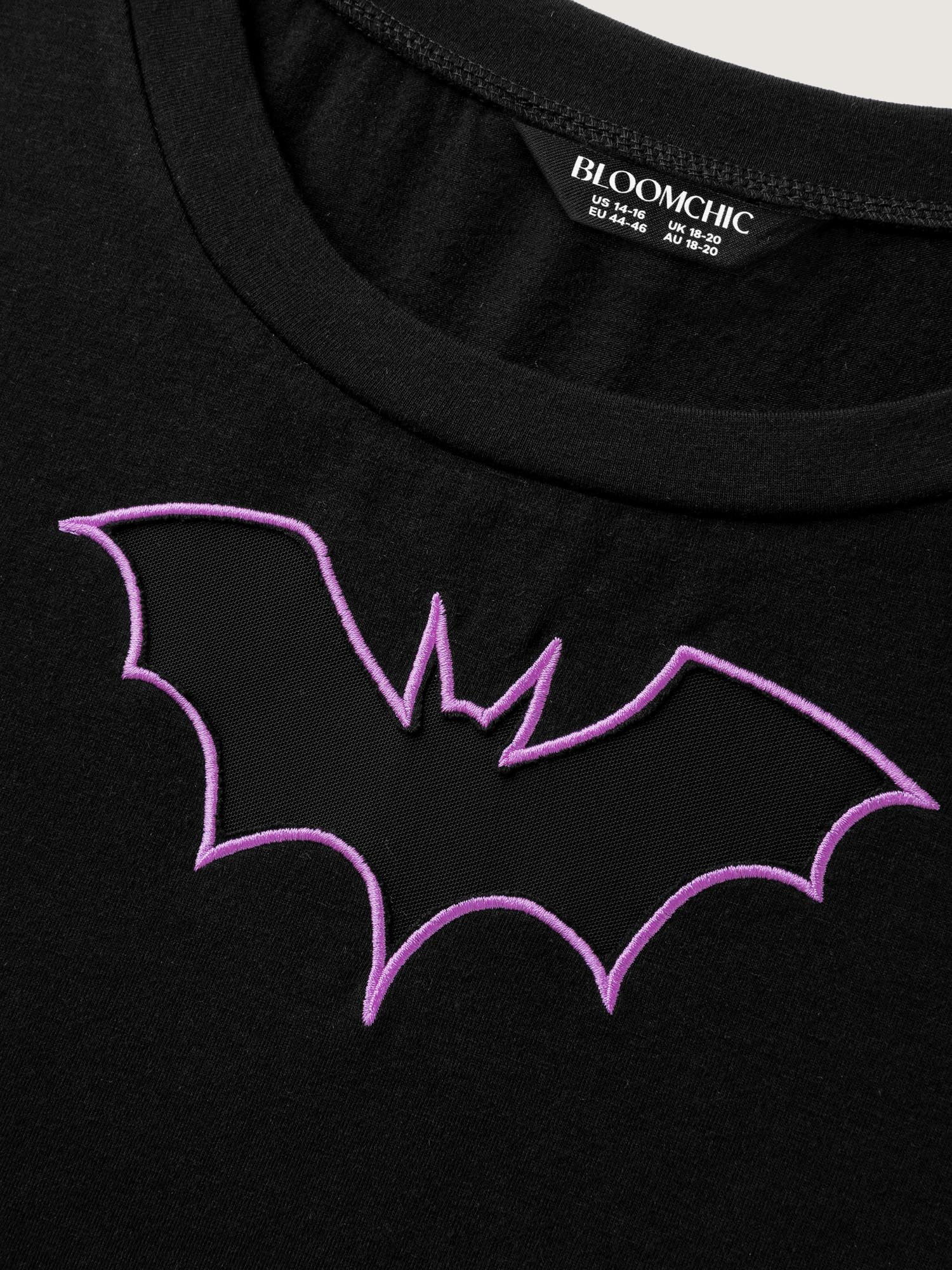 Bat Neck Cut-Out Stretchy Embroidered T-Shirt - Image 5