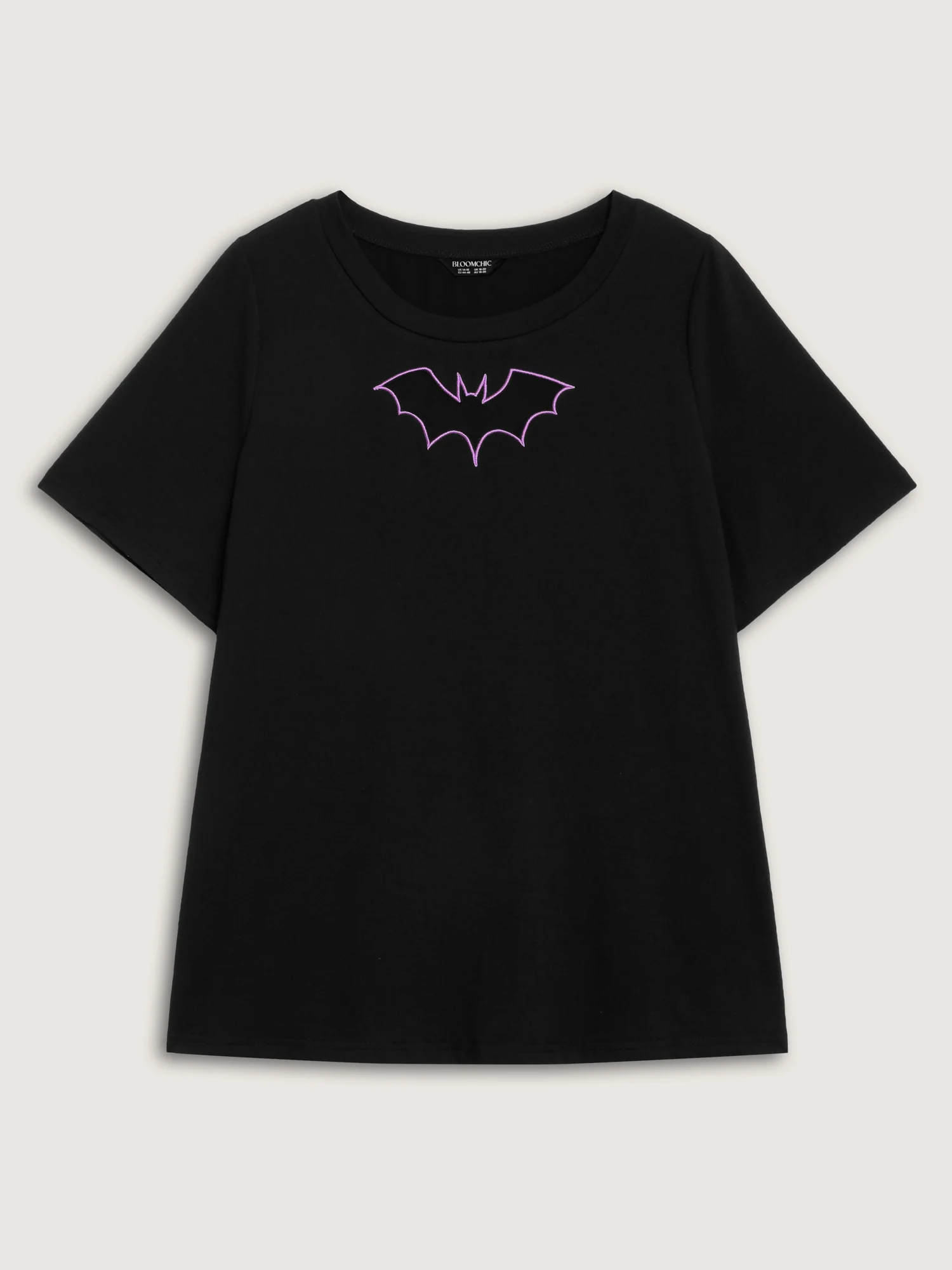 Bat Neck Cut-Out Stretchy Embroidered T-Shirt - Image 6