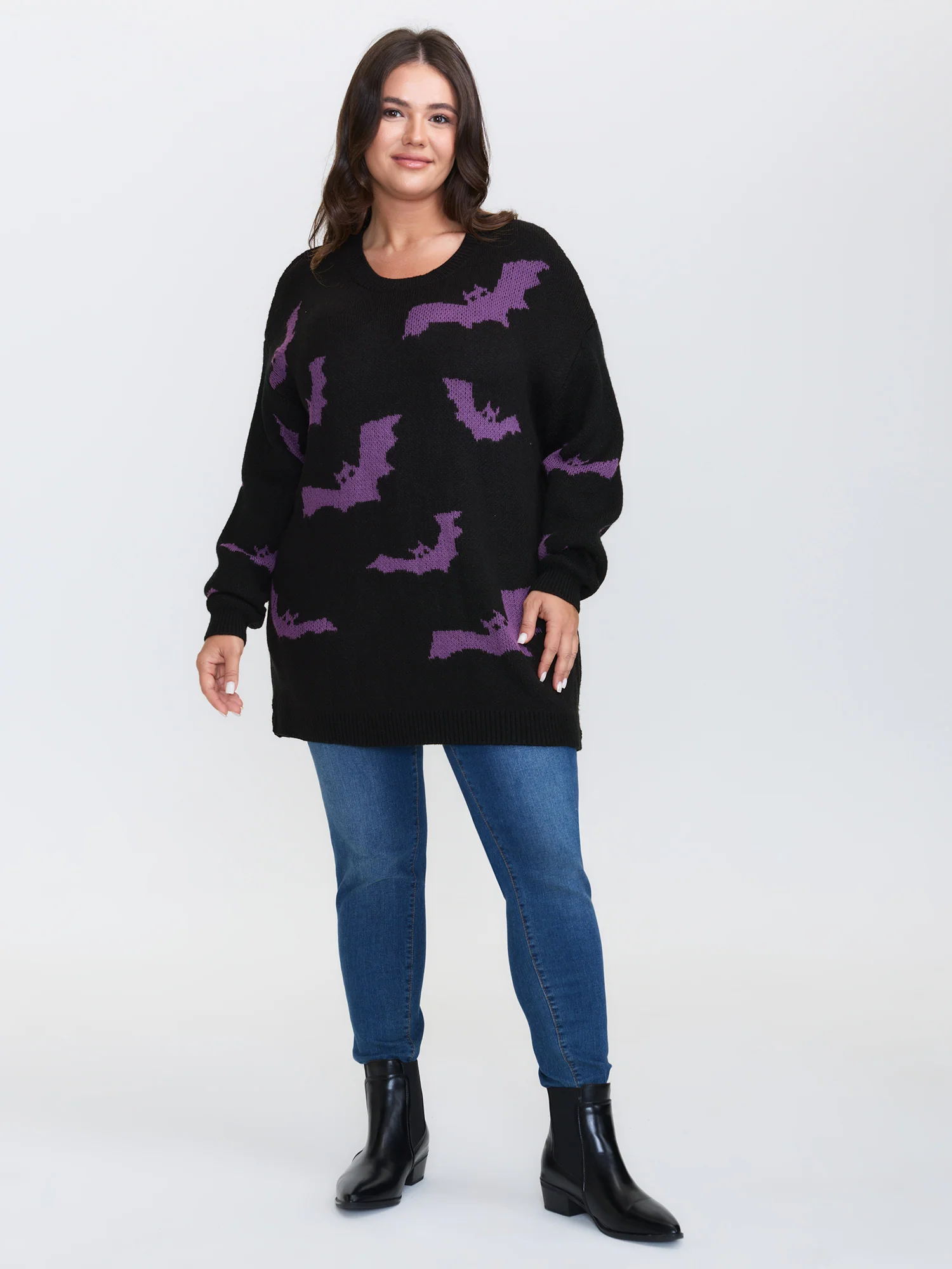 Bat Pattern Ribbed Neck Pullover - Image 3