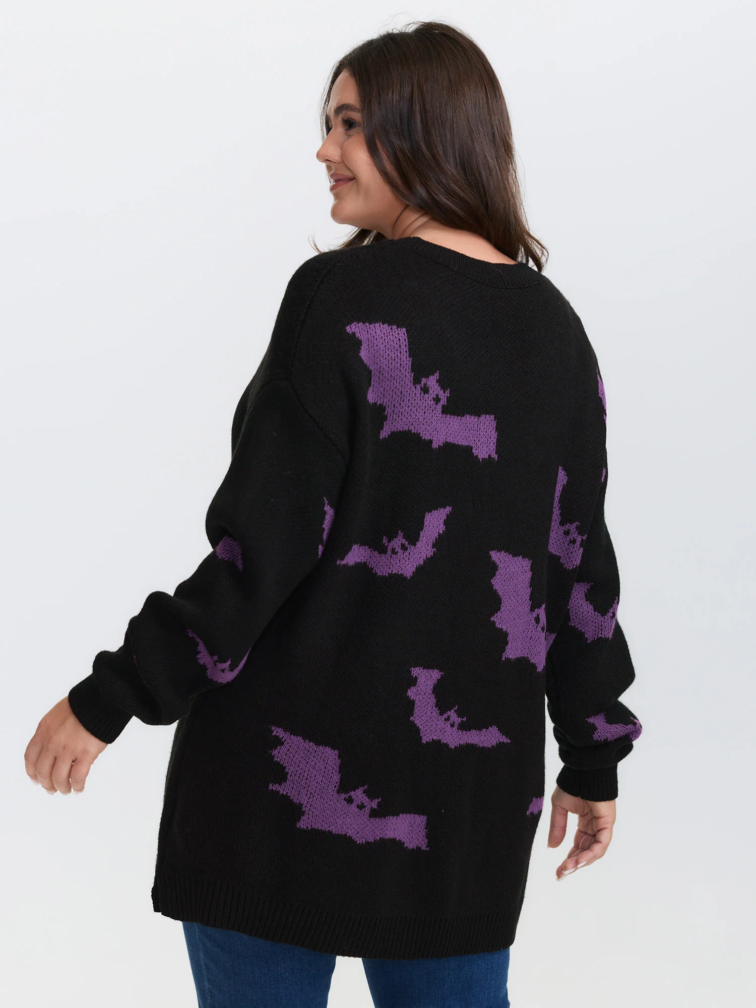 Bat Pattern Ribbed Neck Pullover - Image 4