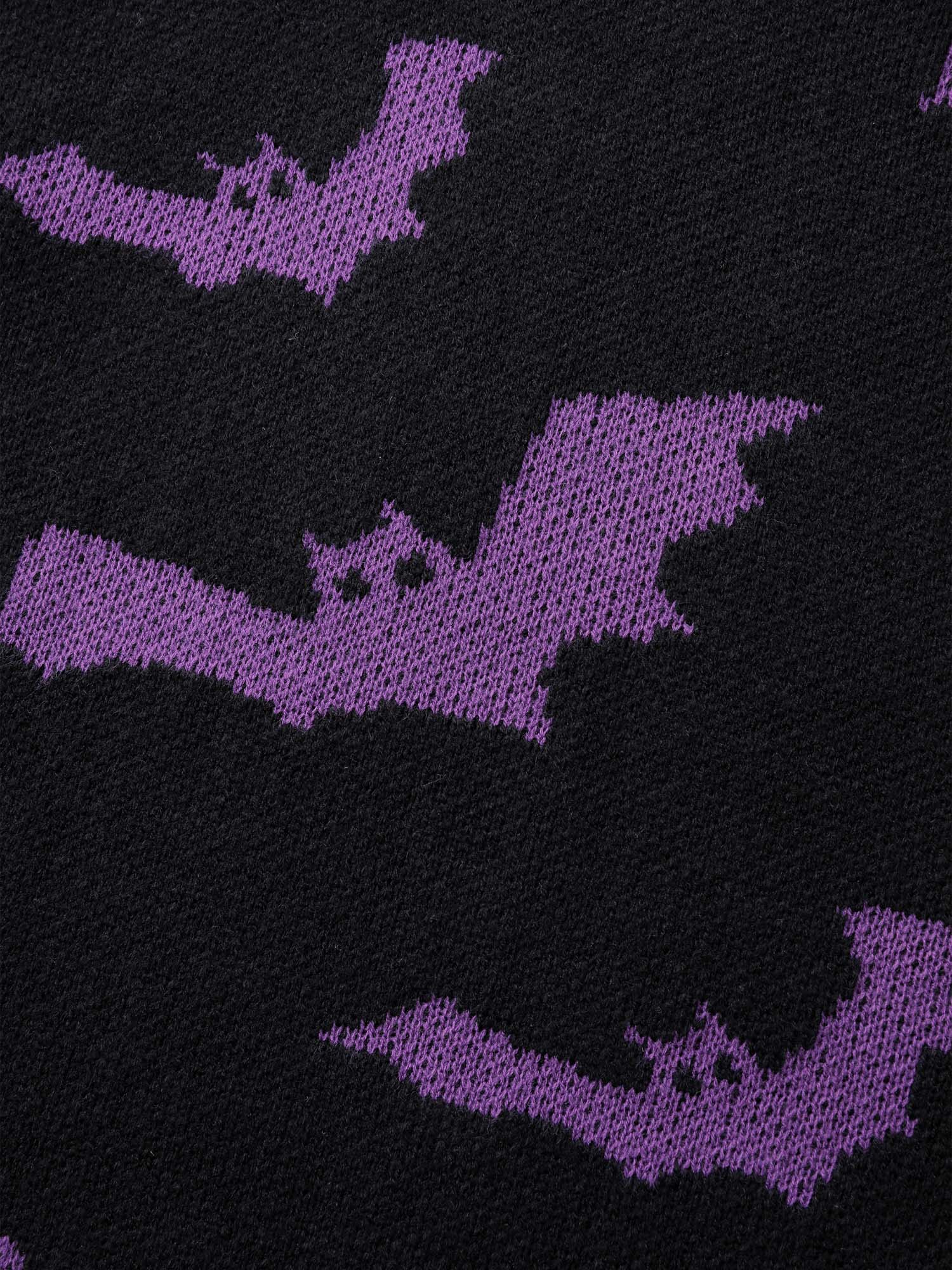 Bat Pattern Ribbed Neck Pullover - Image 6