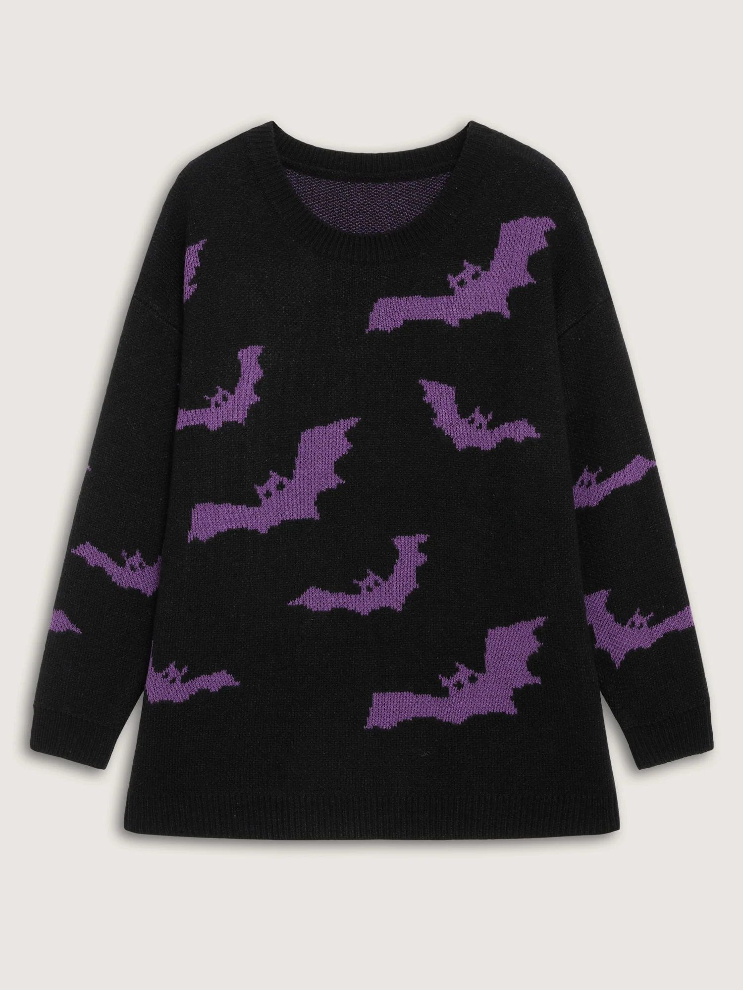 Bat Pattern Ribbed Neck Pullover - Image 7
