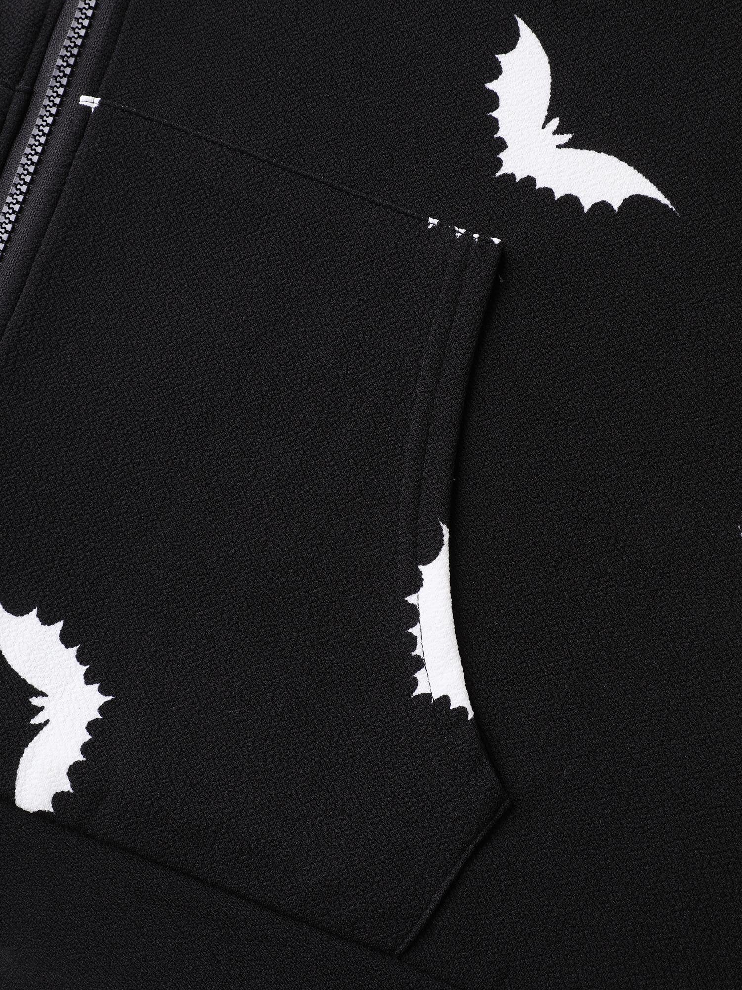 Bat Print Stretchy Textured Zipper Hoodie - Image 5