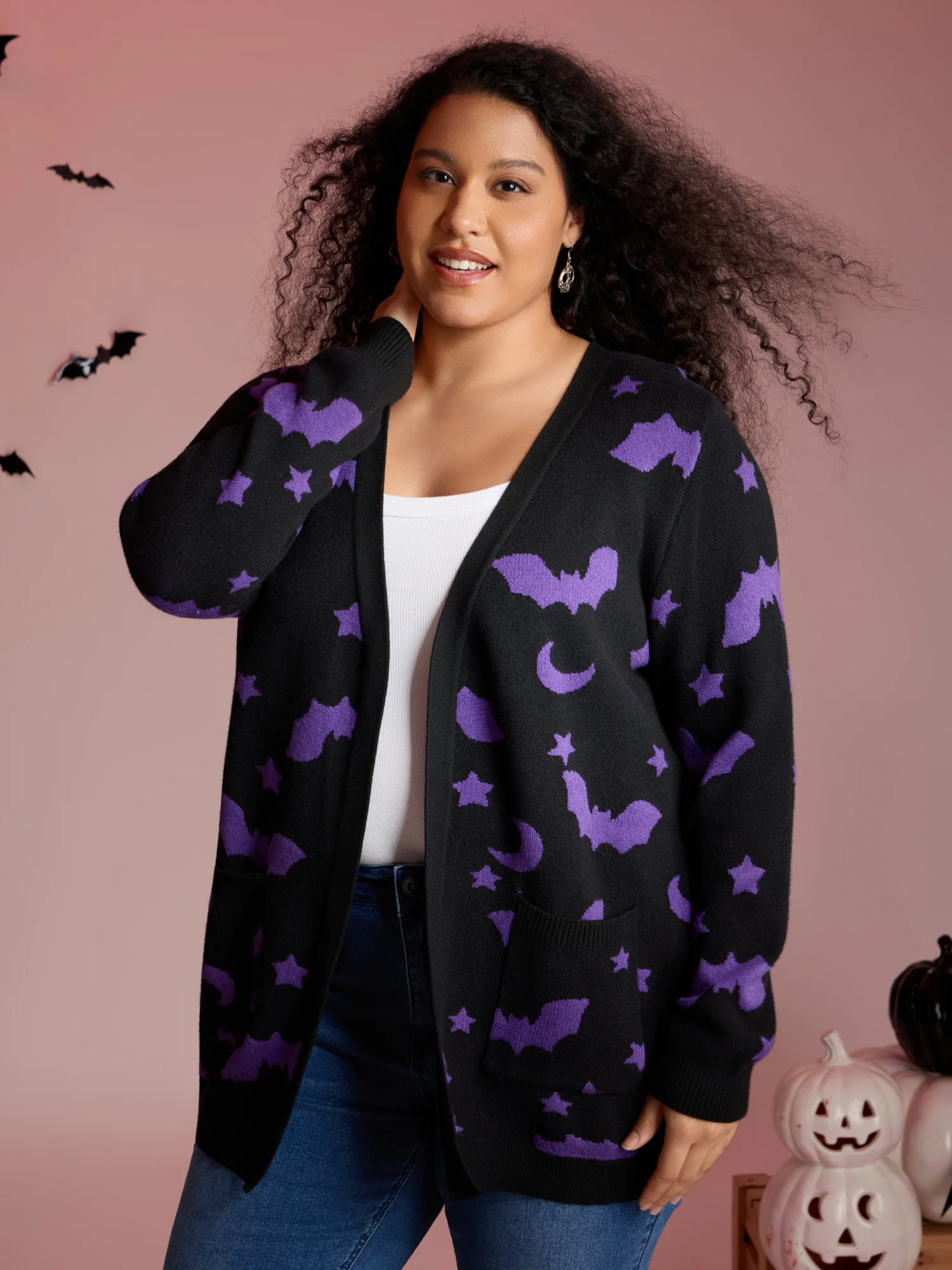 Bat Printed Jacquard Cardigan - Image 2
