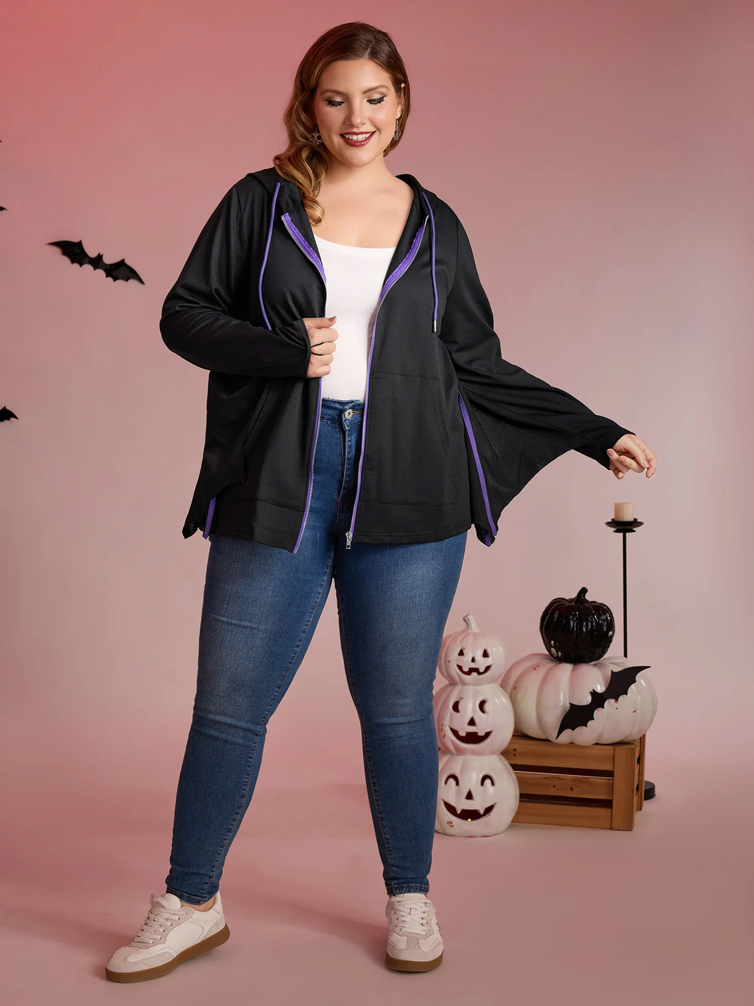 Bat-Shaped Contrast Stretchy Jacket - Image 3
