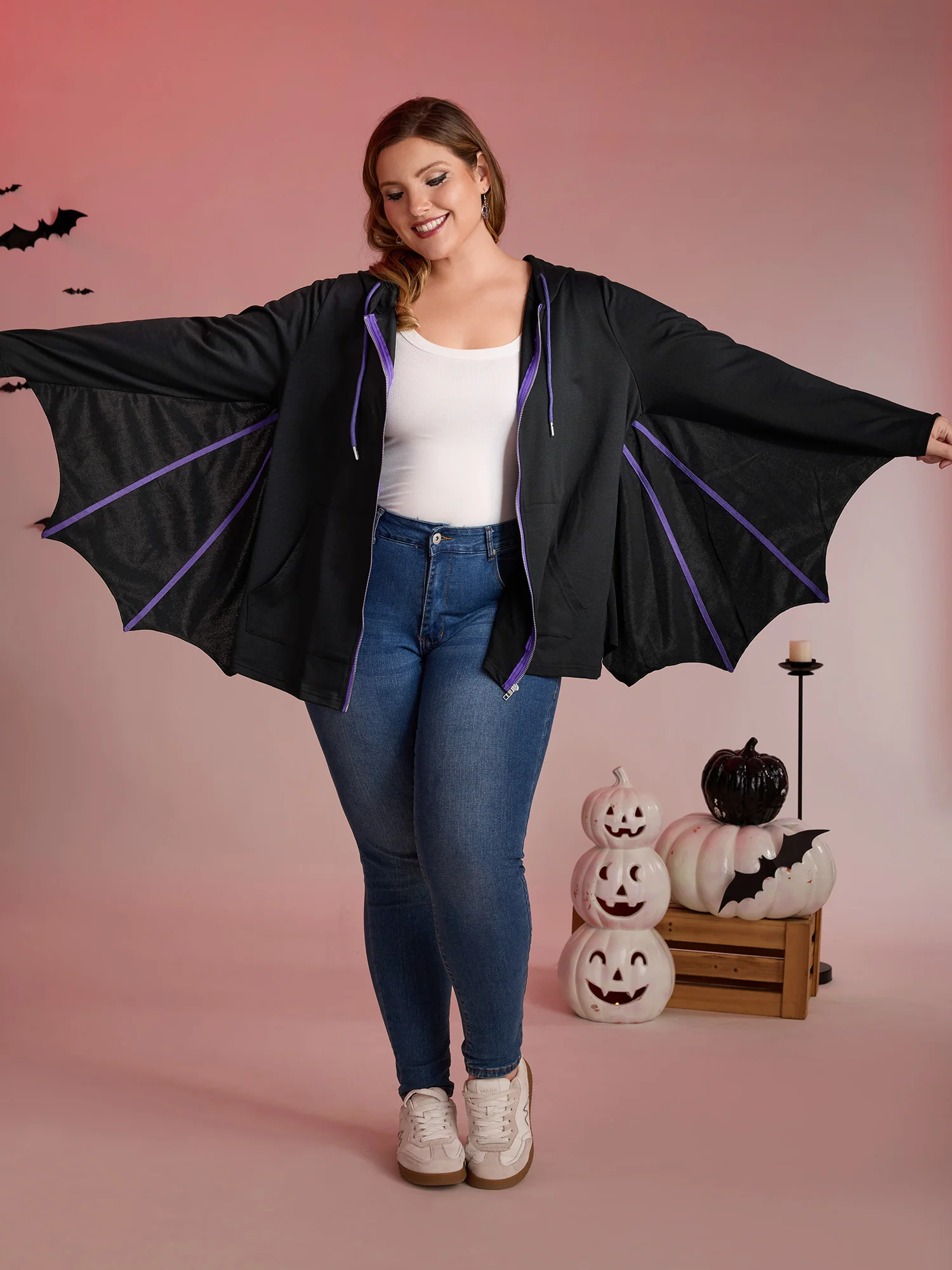 Bat-Shaped Contrast Stretchy Jacket - Image 4
