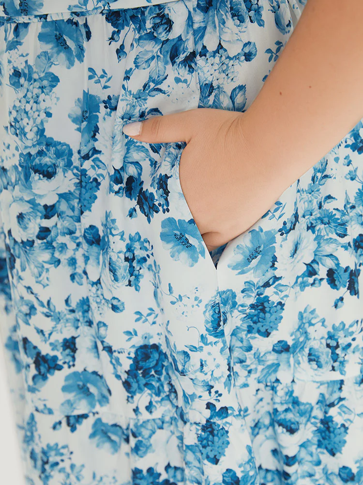 Batik Plicated Detail Square Neck Puff Sleeve Dress - Image 7
