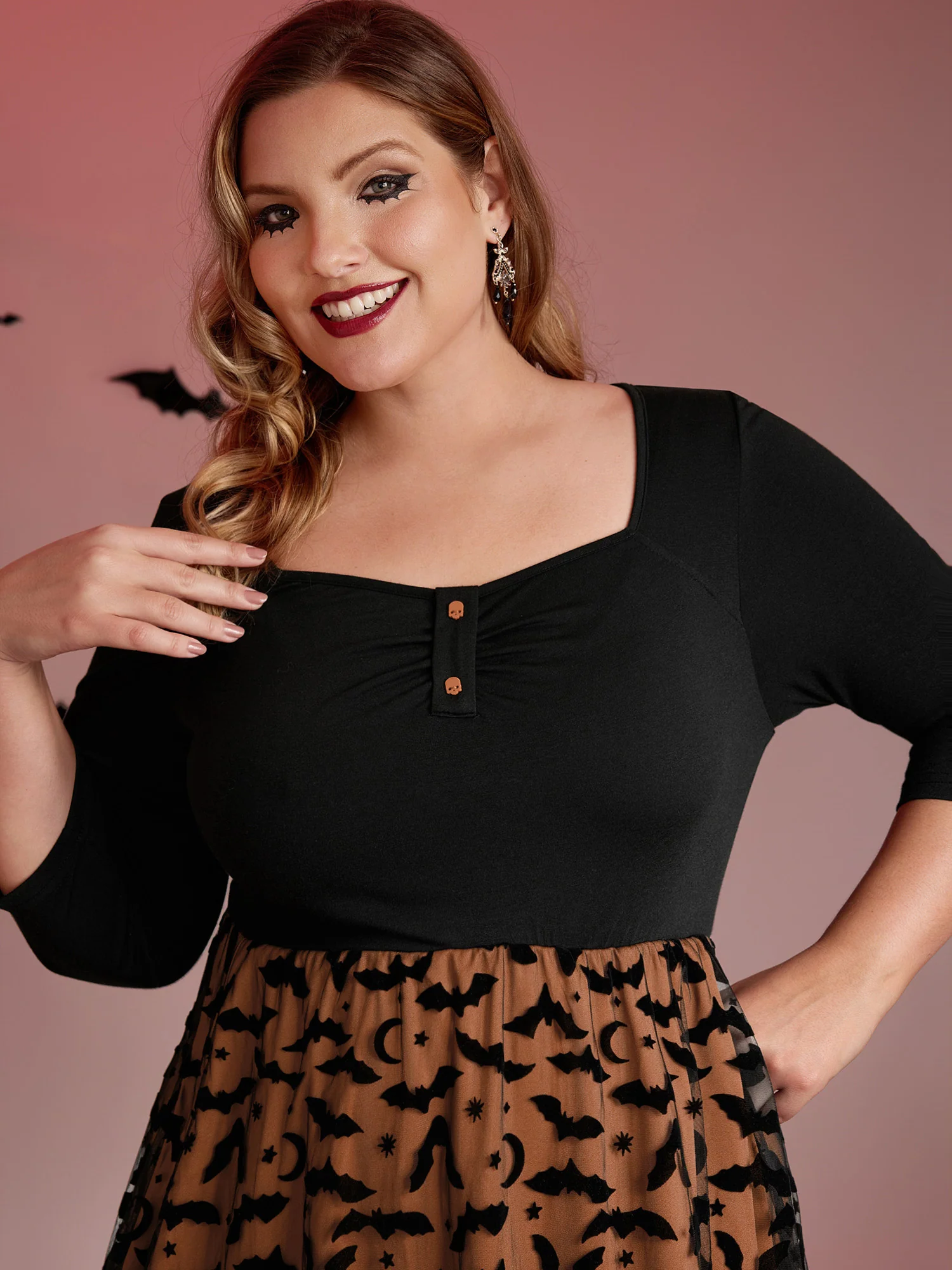 Bats Print Halloween Sheer Pockets Maxi Dress - Image 2