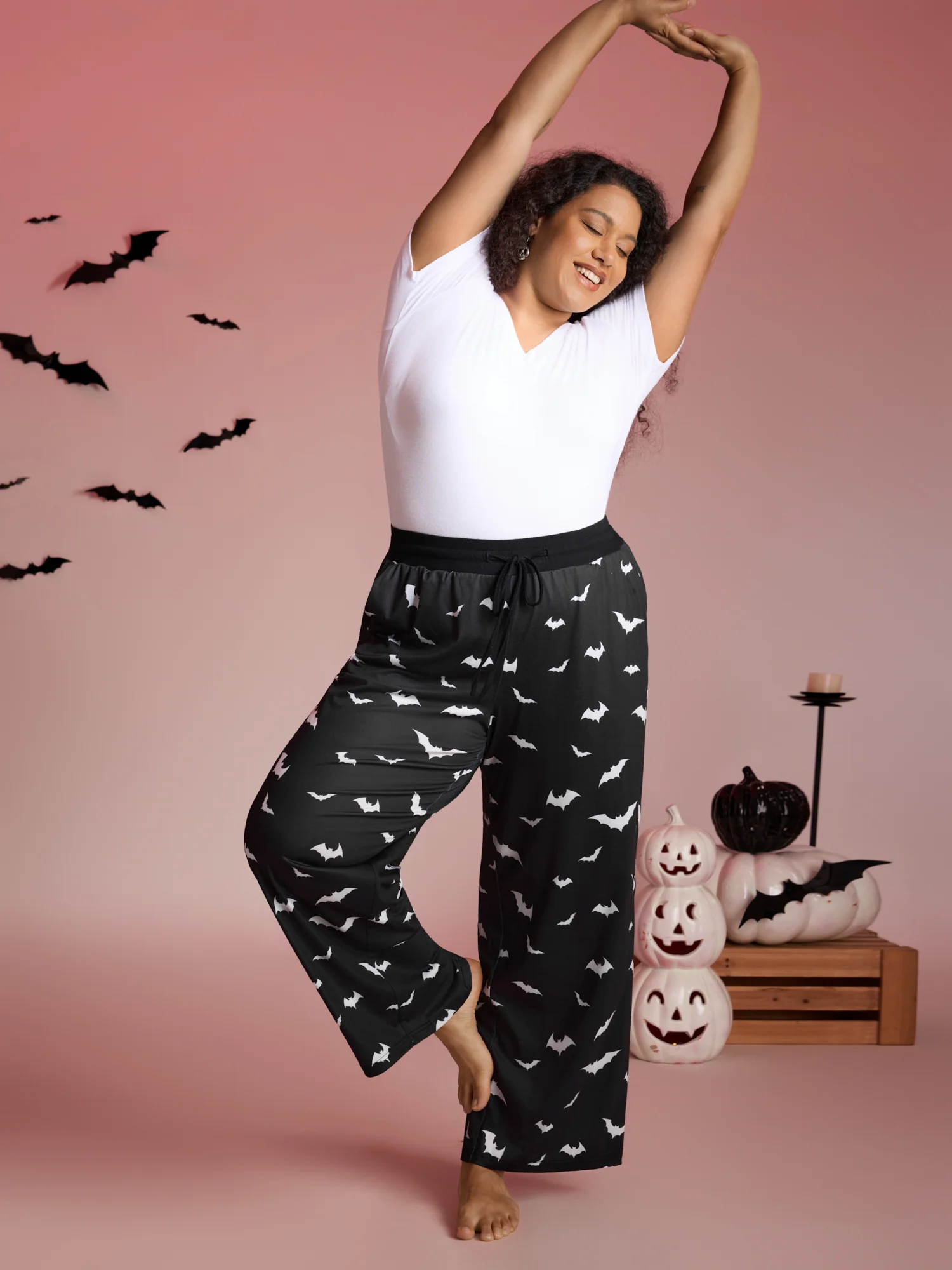 Batty Knit Printed Wide Leg Lounge Bottoms - Image 2