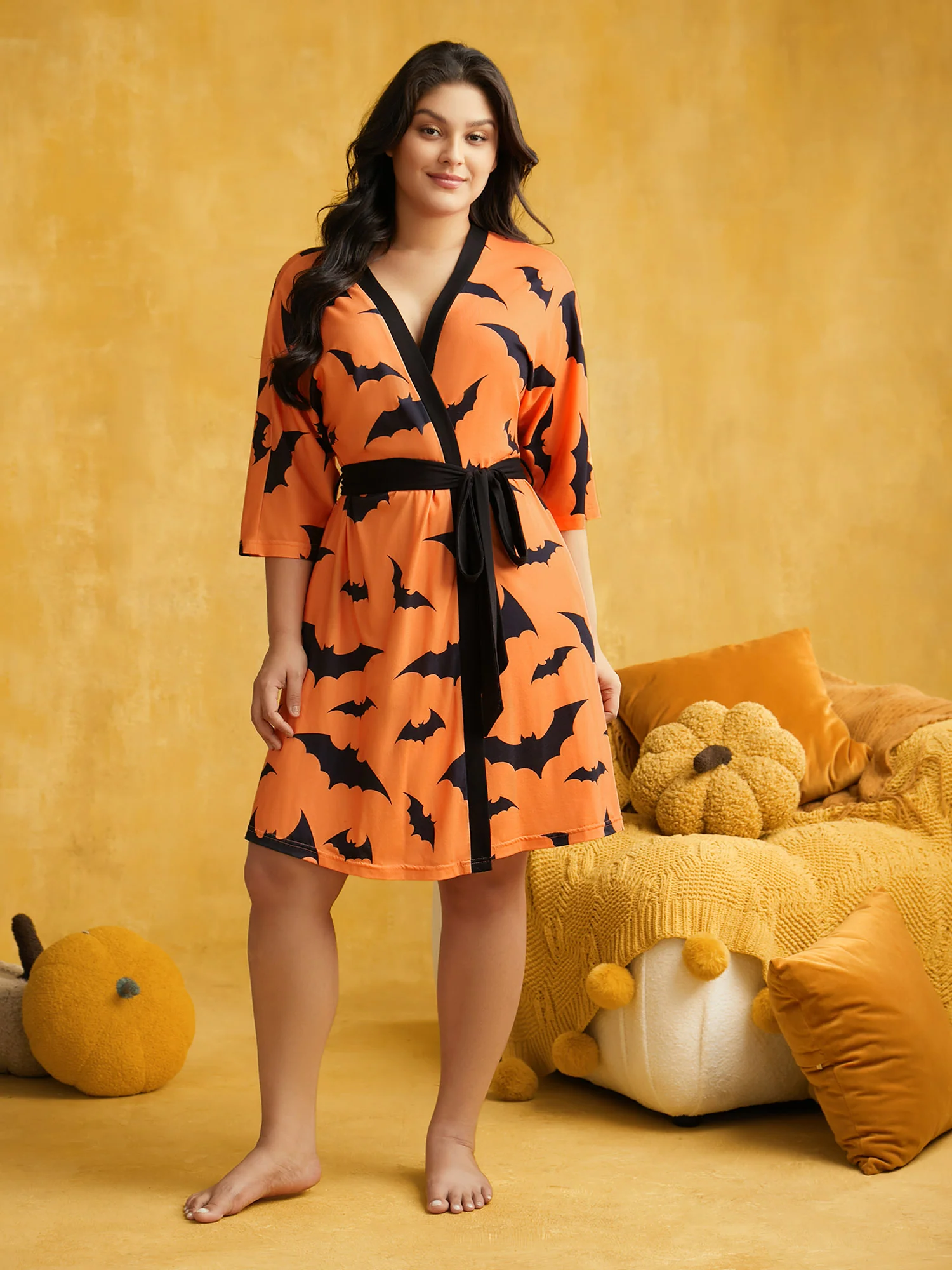 Batty Print Midi Loungewear Robe - Image 3