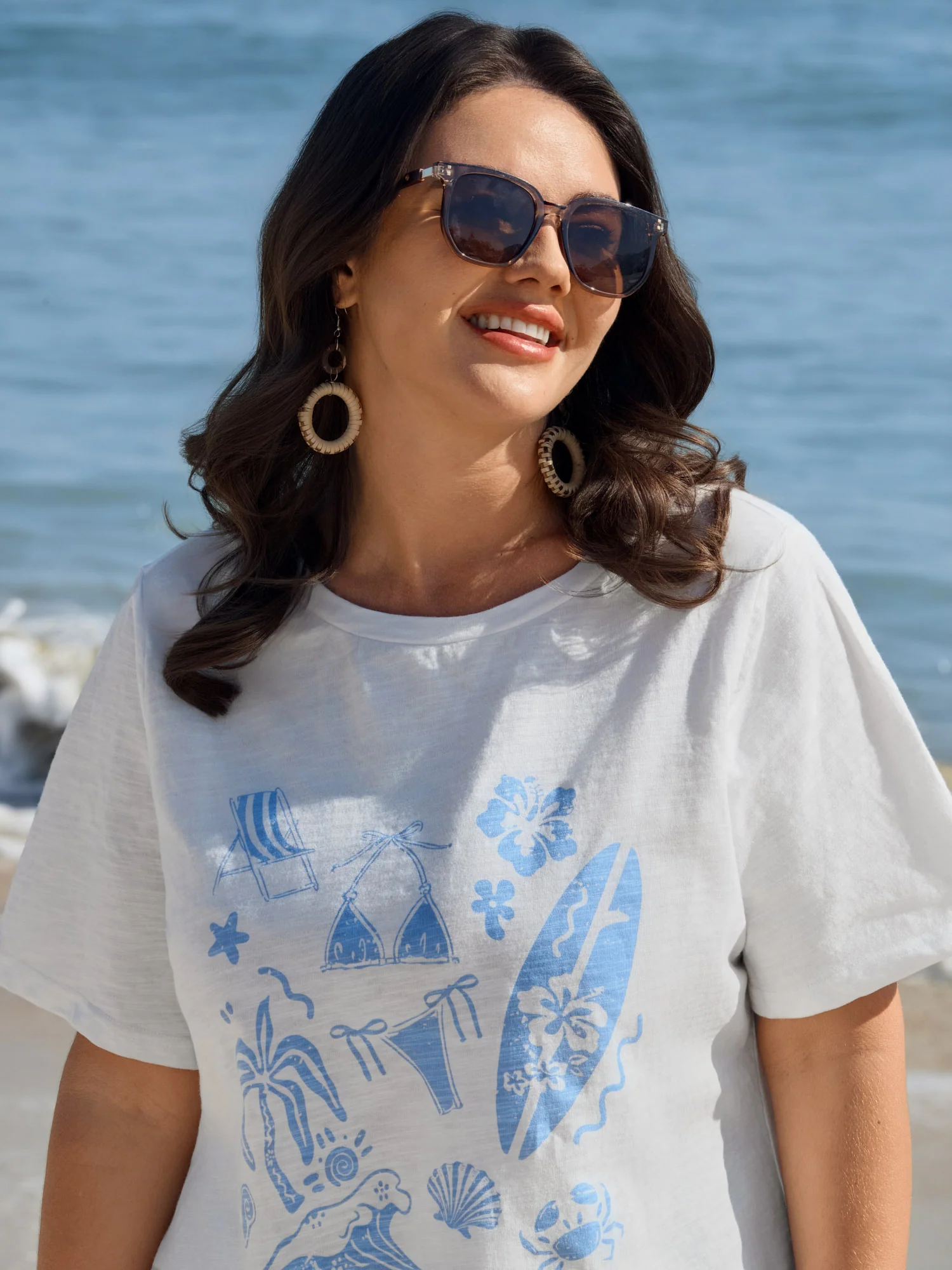 Beach Vibes Round Neck Plain T-Shirt - Image 2