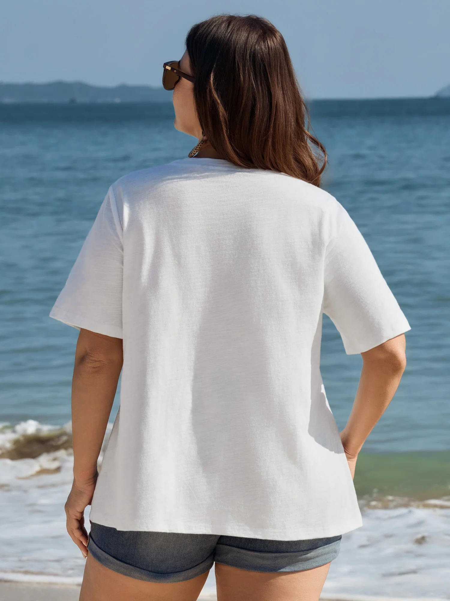 Beach Vibes Round Neck Plain T-Shirt - Image 5