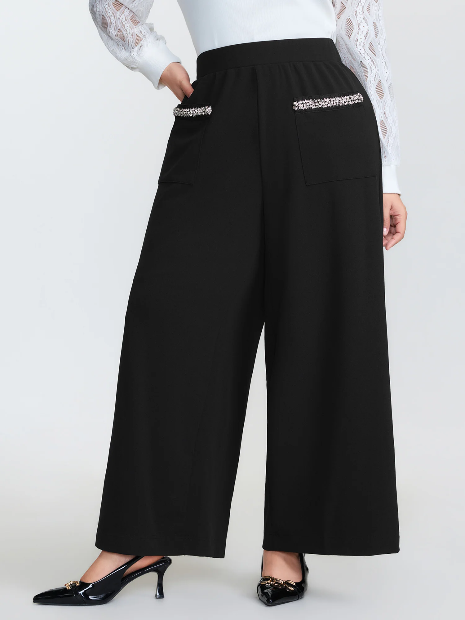 Bead Detail Pockets Pull-On Pants