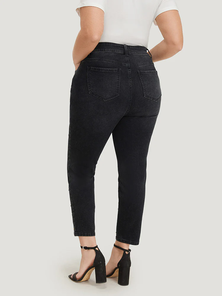 Beaded Detail Pocket Very Stretchy Black Wash Jeans - Image 5