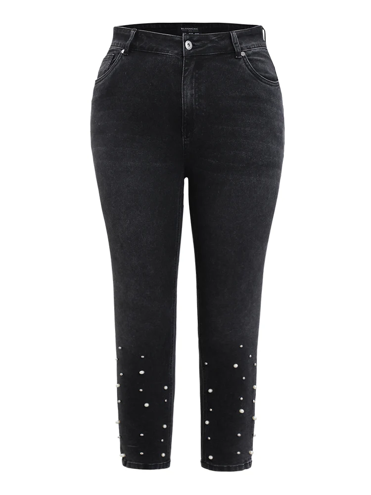 Beaded Detail Pocket Very Stretchy Black Wash Jeans - Image 9