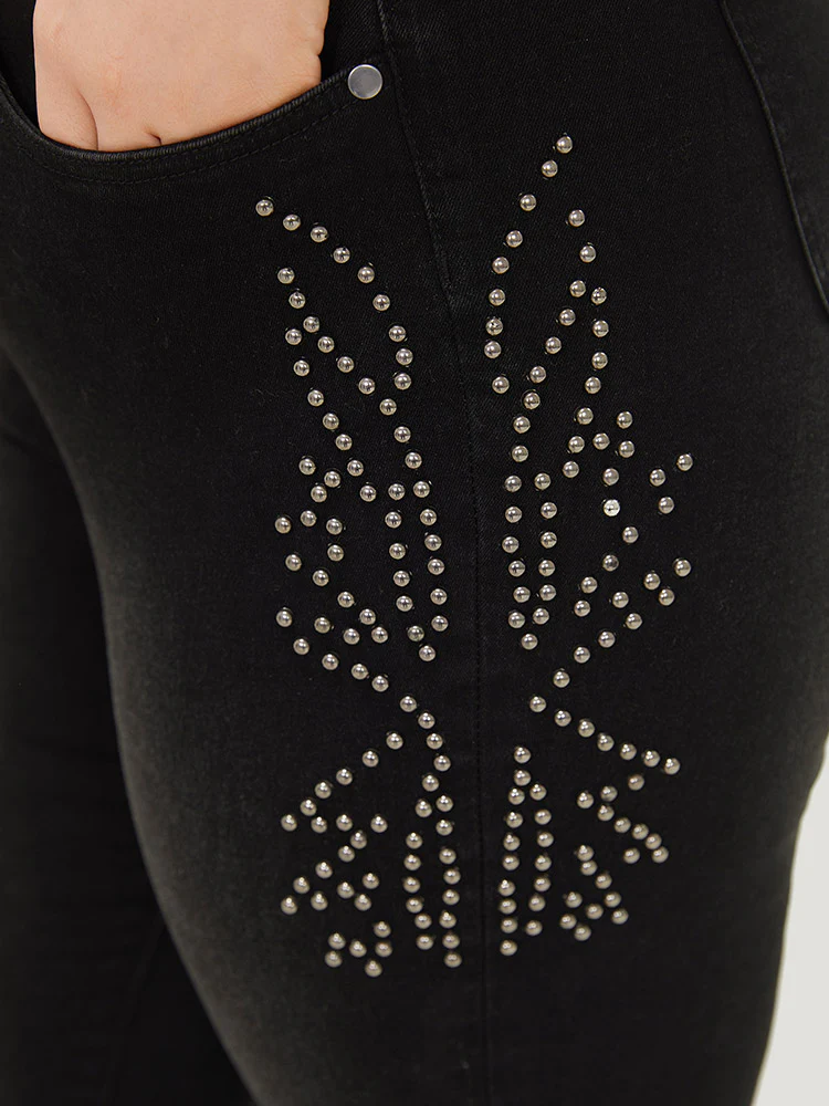 Beaded Detail Pocket Very Stretchy Black Wash Jeans - Image 10