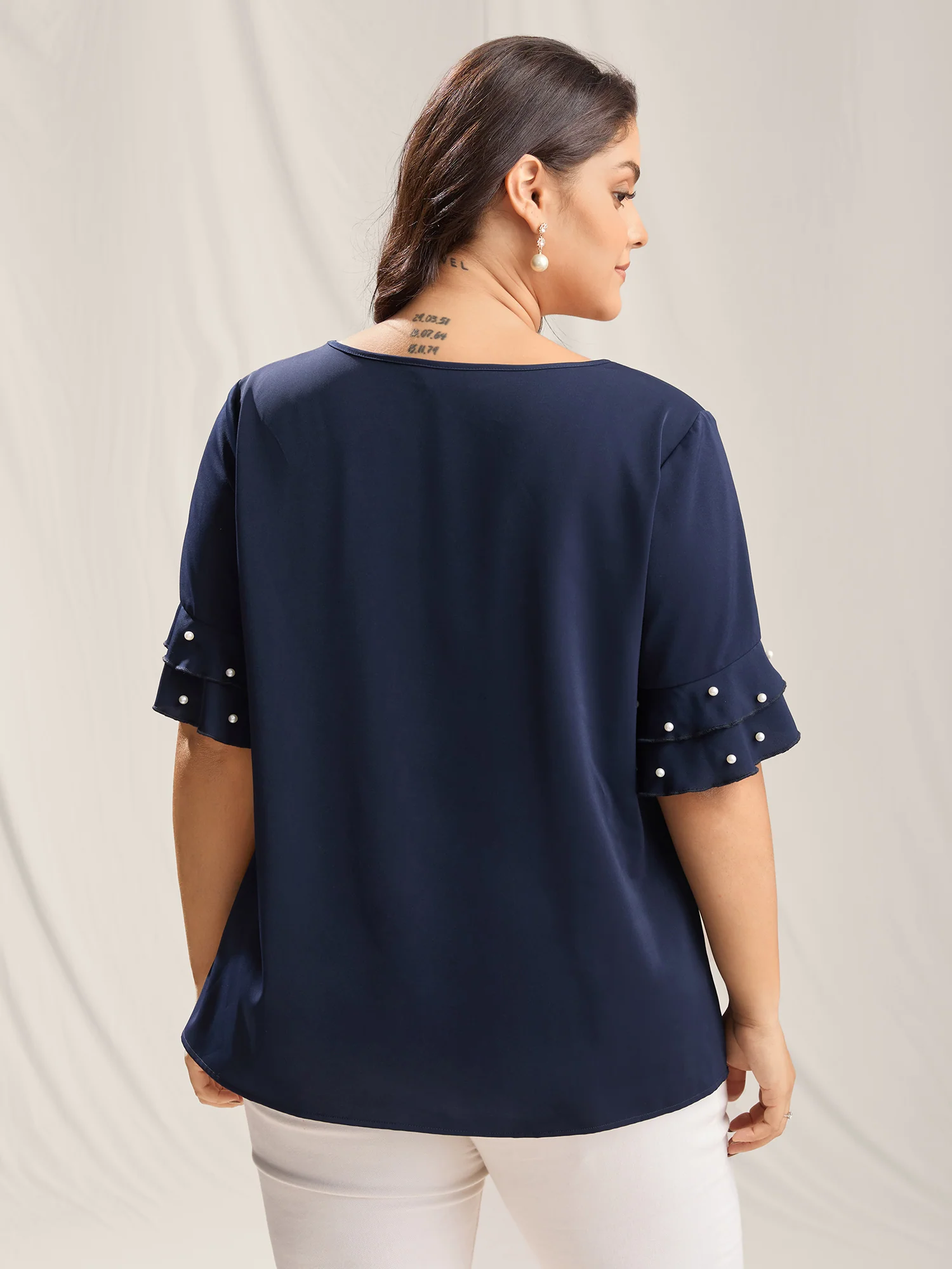 Beaded Layered Sleeve Plain Blouse - Image 4