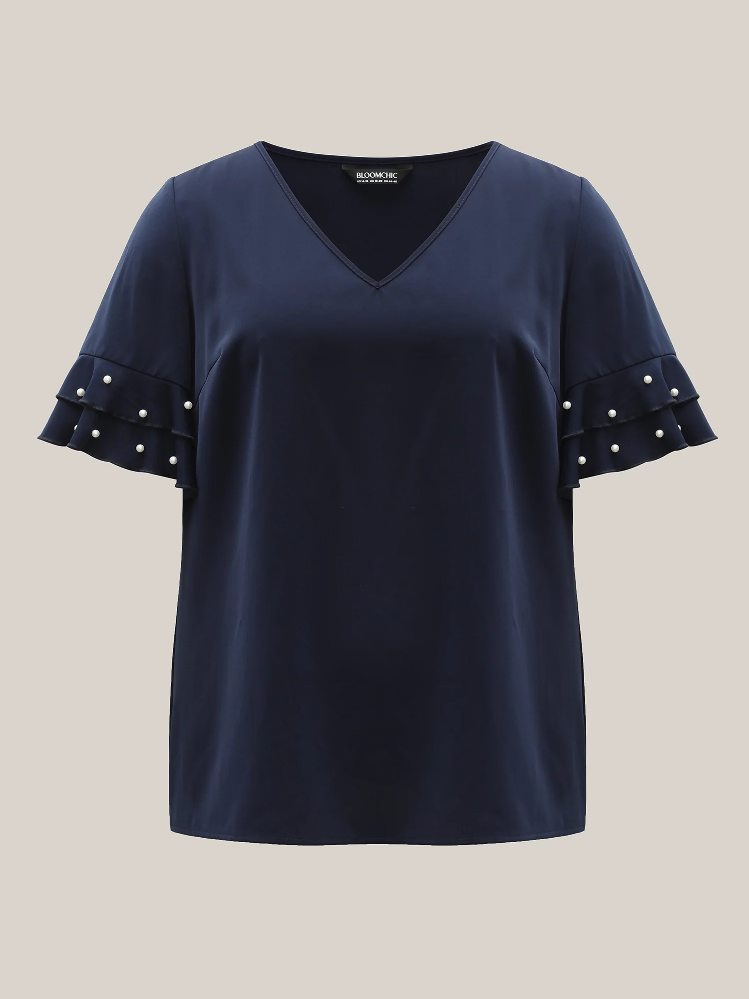 Beaded Layered Sleeve Plain Blouse - Image 6